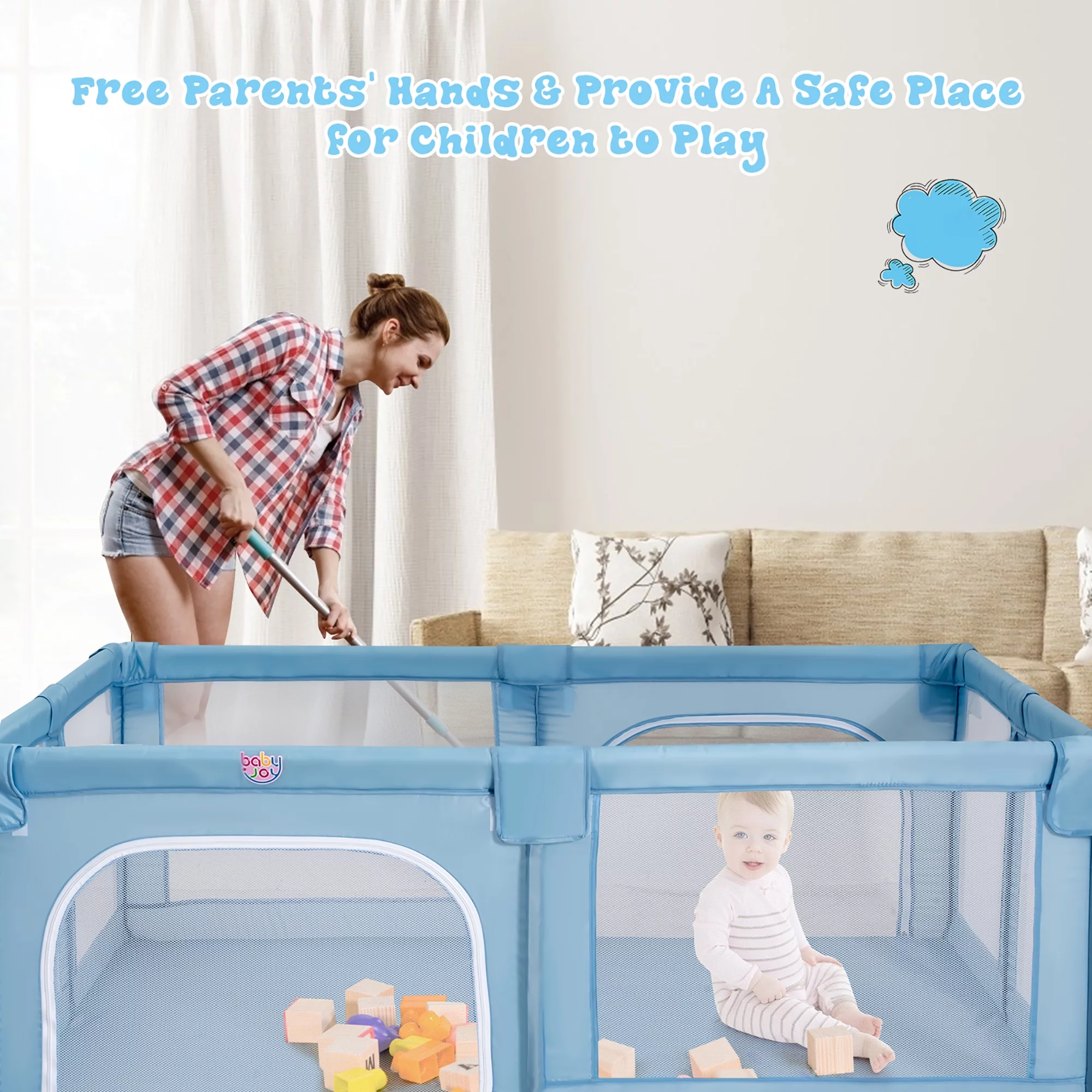Babyjoy Playpen Extra Large Unisex Kids Baby Activity Center Safety Play Yard with Gate Gray - Womvr