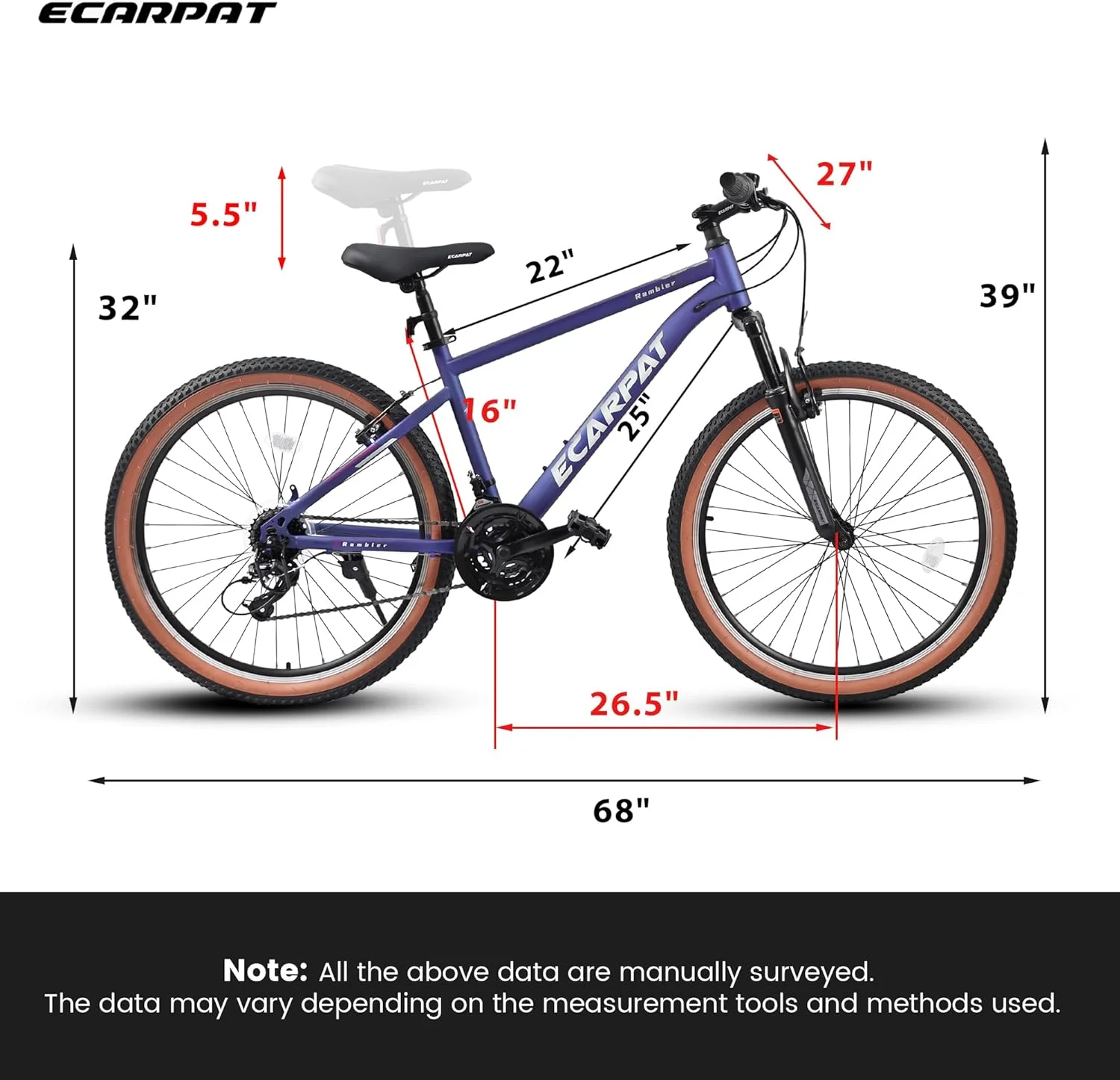 Ecarpat 24 Inch Mountain Bike, Youth Adult Womens Bicycles Shimano 21-Speed, 24 Inch Wheels 15