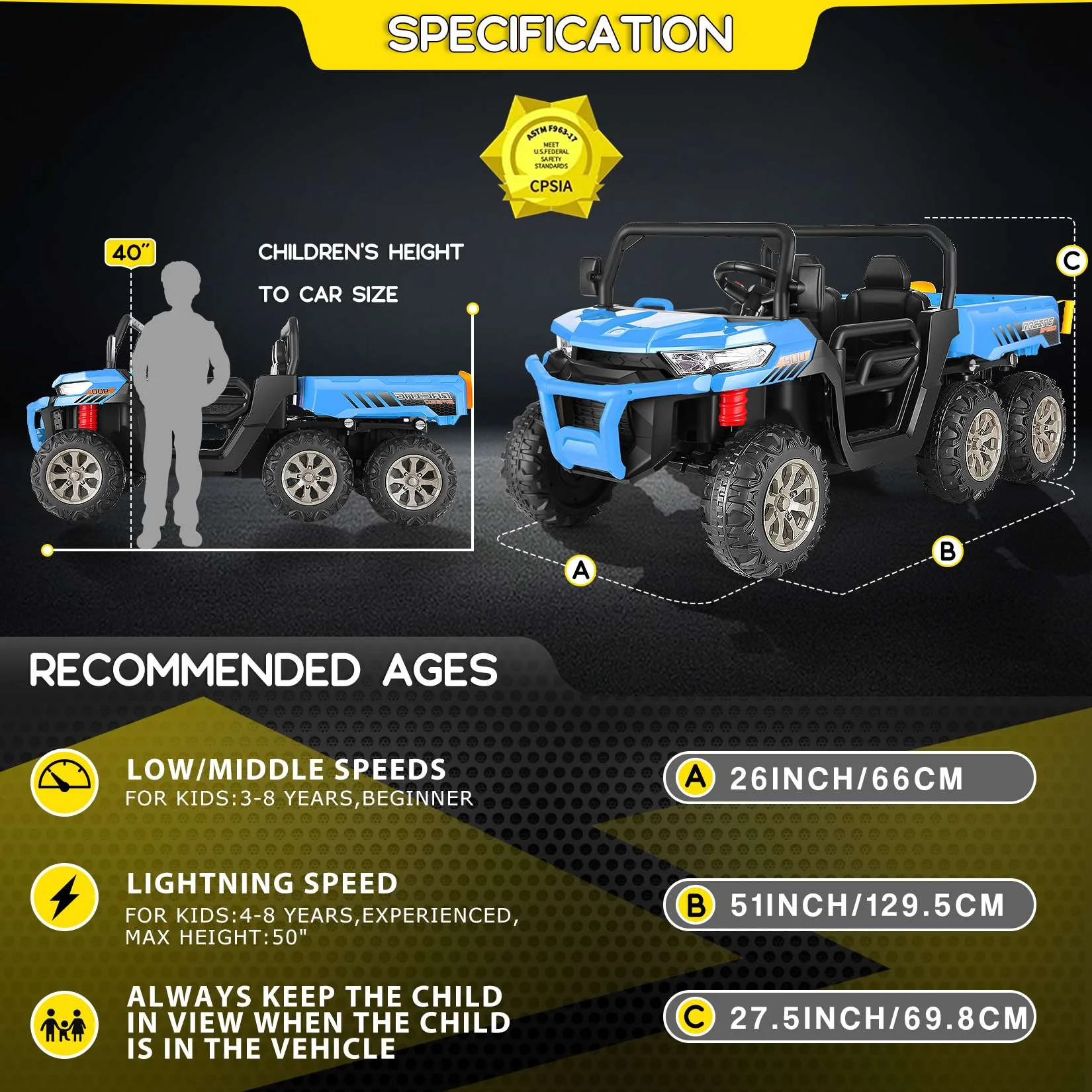 Funcid 24 V 4WD Kids Kids Ride on UTV with Remote Control, 2 Seater 6-Wheel Ride on Dump Truck Car, Ride on Toys w/ Tipping Bucket Trailer & Shovel,Bluetooth Music, Black - Womvr