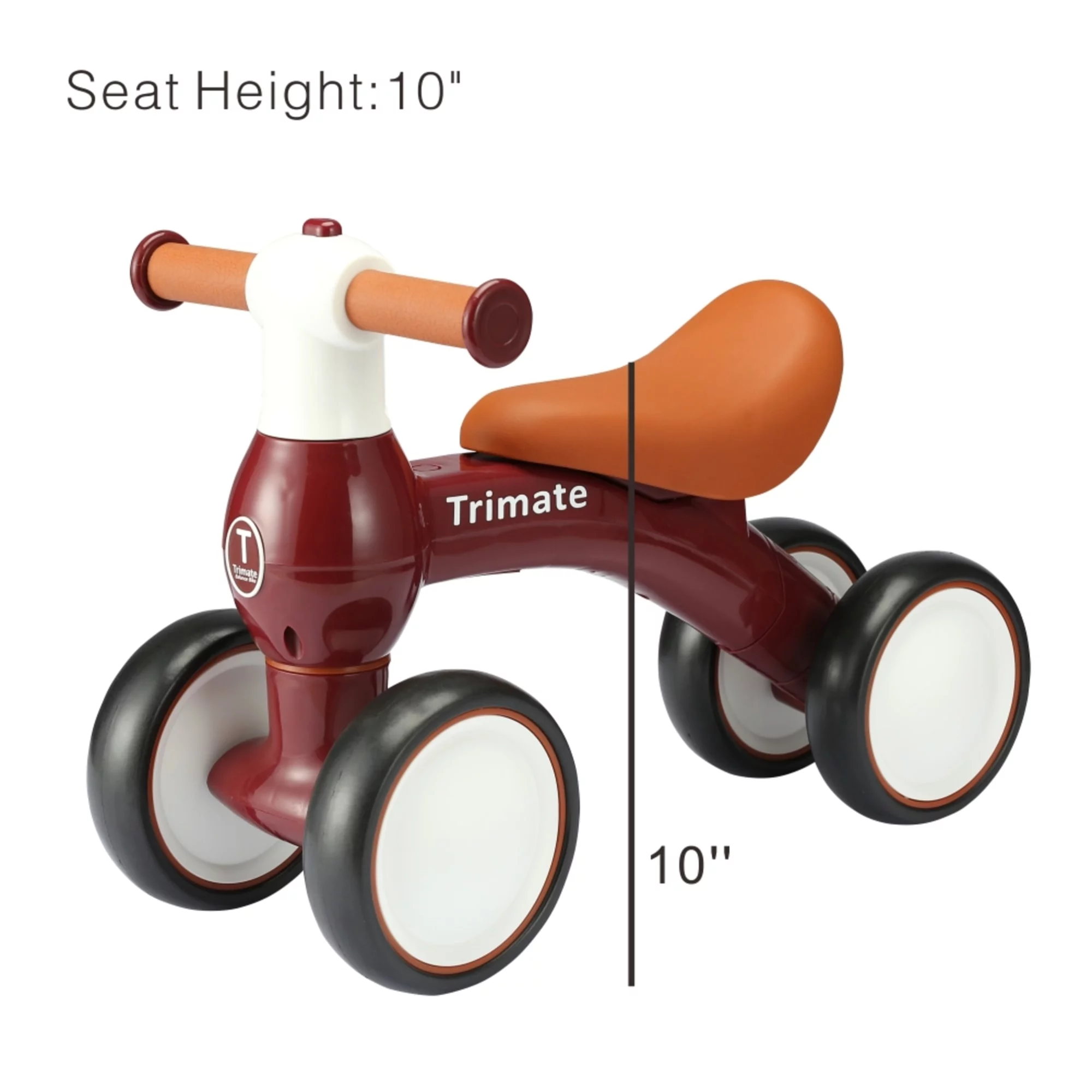 Trimate Baby Walker Balance Bike, Wine Red - Perfect Ride-On Toy for 1-Year-Olds, with 4 Wheels, Ideal for Boys and Girls (12-24 Months) - Womvr