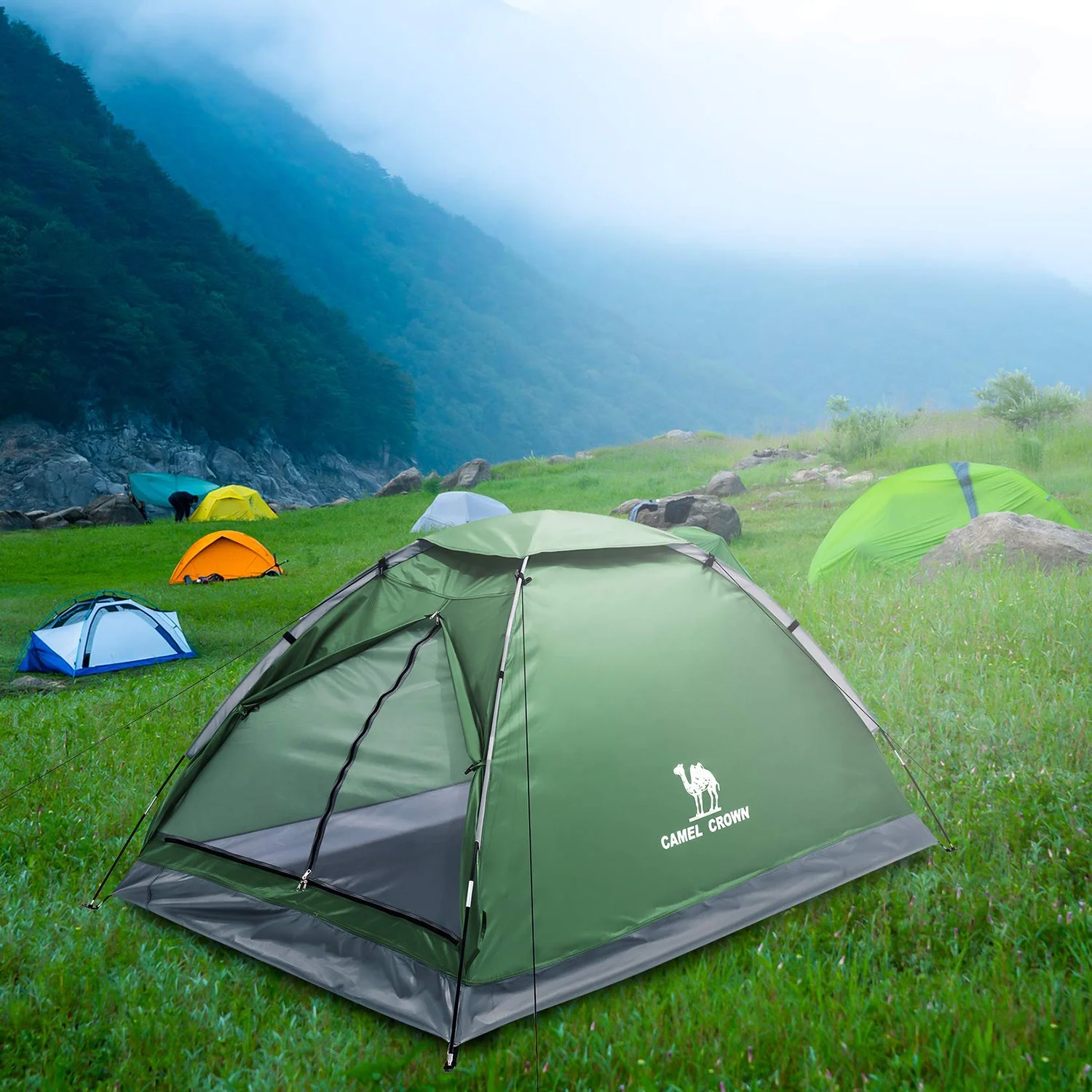Camel Crown Camping Tent Waterproof 2 Person Tent for Camping Outdoor Dome Tent with Windproof Emergency Tents Lightweight Portable Tent with Carry Bag Navy Blue - Womvr