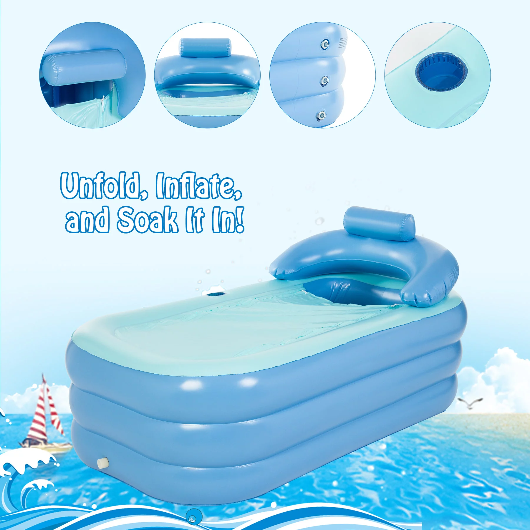 CO-Z 4-6 Person 7' Blow-Up Hot Tub with 130 Air Jets Cover Electric Pump Portable Pool, Gray - Womvr
