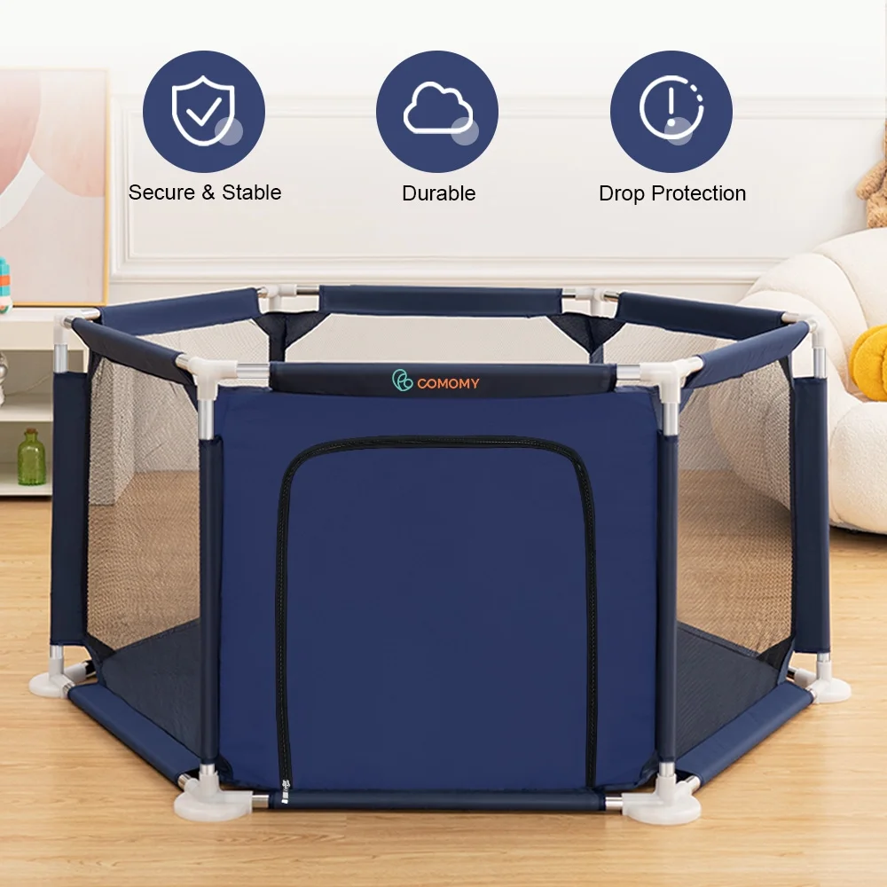 Baby Playpen, Travel Baby Playards, Baby Play Yard, 6Panels Portable Infant Play Game Area,Blue - Womvr