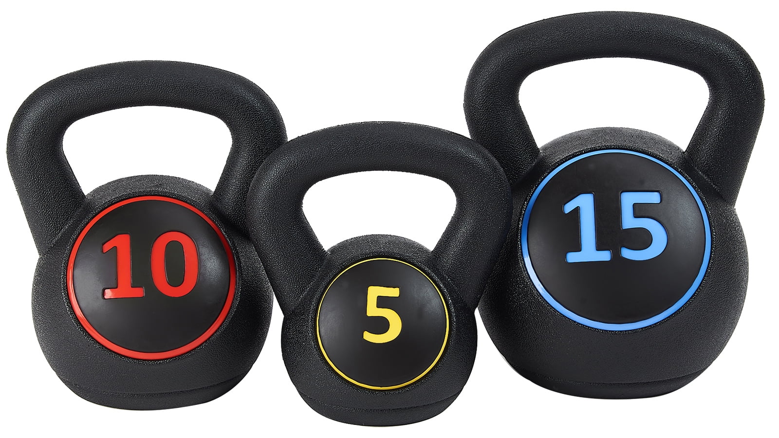 BalanceFrom Wide Grip Kettlebell Exercise Fitness Weight Set, 3-Pieces: 5lb, 10lb, and 15lb Kettlebells - Womvr