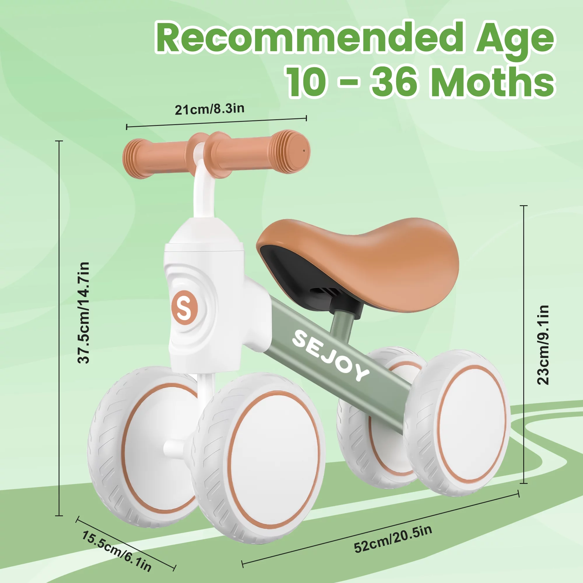 Sejoy Baby Balance Bike, 10-36 Month Kids Toddler Walker, 4 Wheels Riding Toys for Boys and Girls, First Birthday Gifts - Womvr