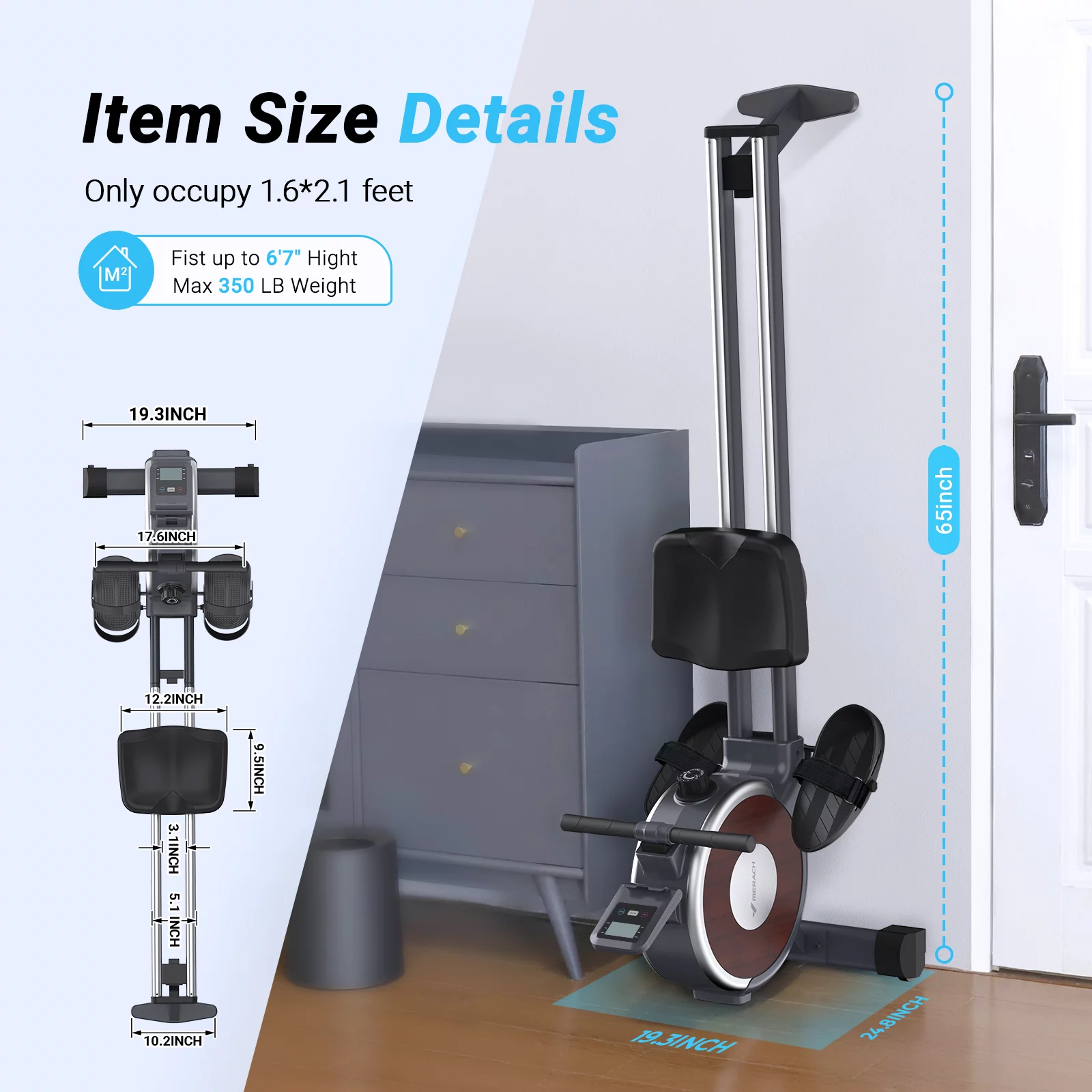 MERACH Magnetic Rowing Machine Quiet 16 Levels of Resistance Bluetooth Black Rower for Home Workout - Womvr