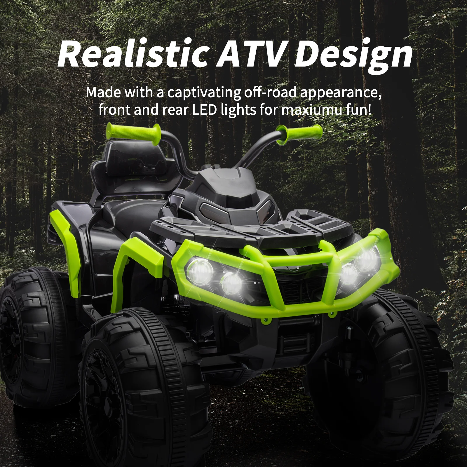 Hikiddo Kids ATV 4 Wheeler, 24V Kids Ride on Toy for Big Kid w/Bluetooth, 400W Motor - Green - Womvr