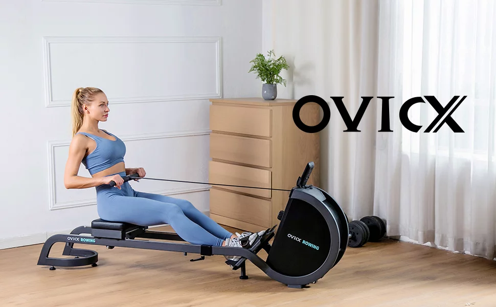 OVICX R100 Foldable Home Rower w/ Adjustable Foot Plate & Extra Long Track - Womvr