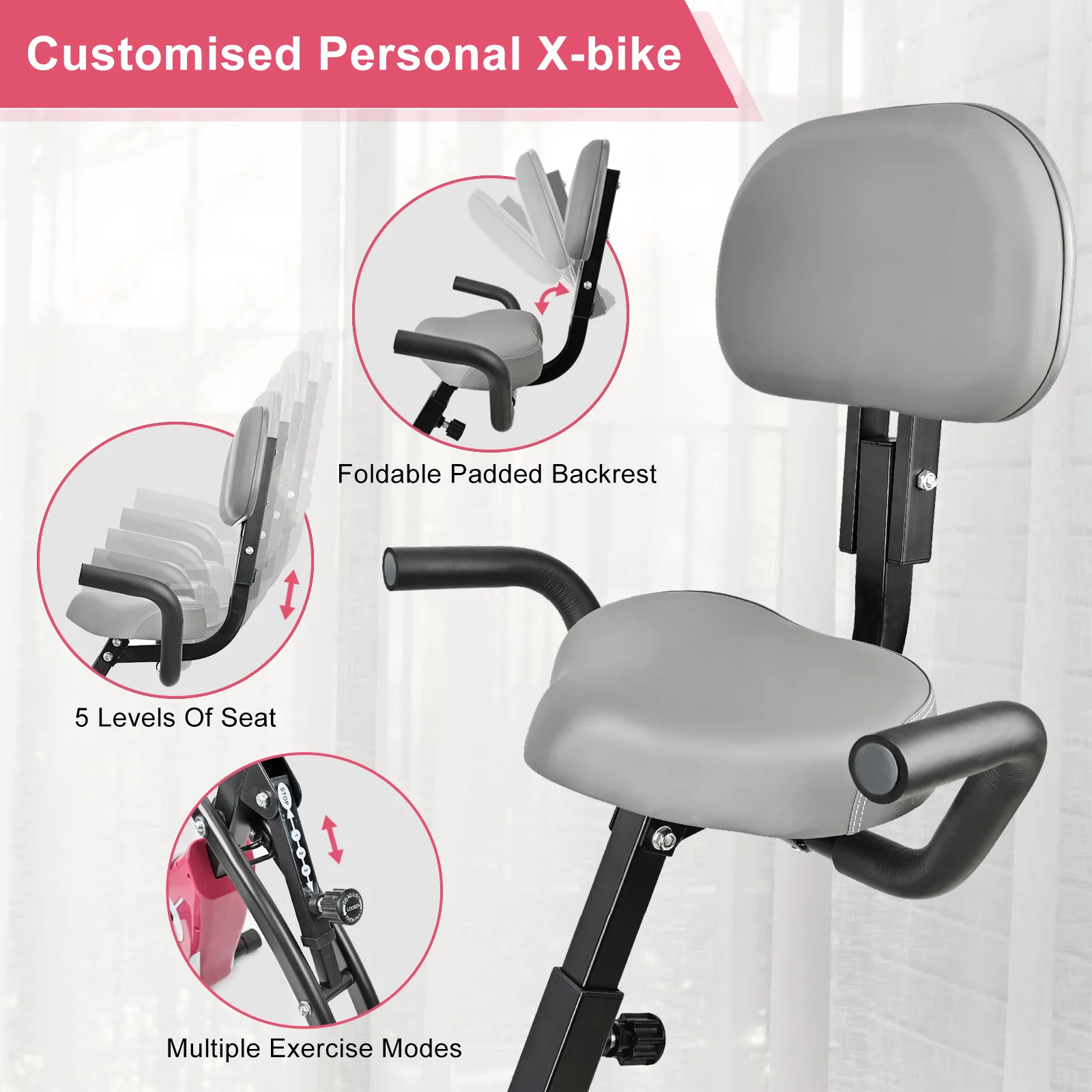 Wonder Maxi Folding Upright Exercise Bike Stationary Cycling Bike up to 441 lbs for ​Home Gym (Black) - Womvr