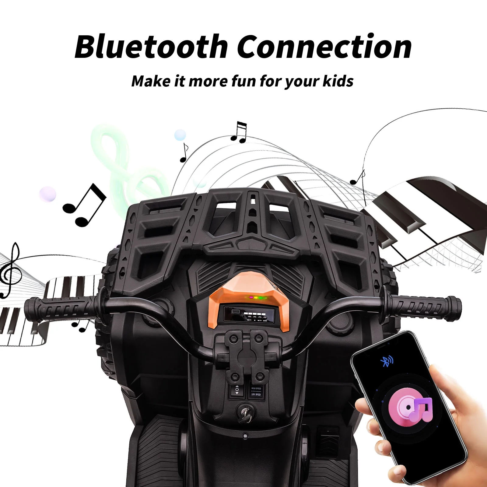 Hikiddo JC333 24V Ride on Toy, Kids ATV 4-Wheeler with 400W Motor, 2 Seater - Black - Womvr