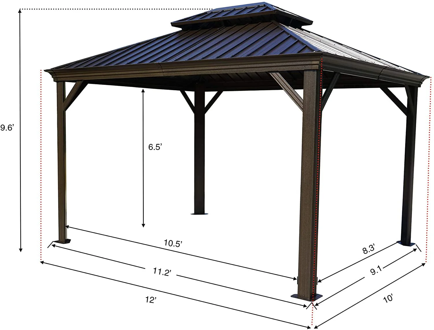 Kozyard Alexander Hardtop 12 ft. W x 10 ft. D Aluminum Hardtop Gazebo (Brown) - Womvr