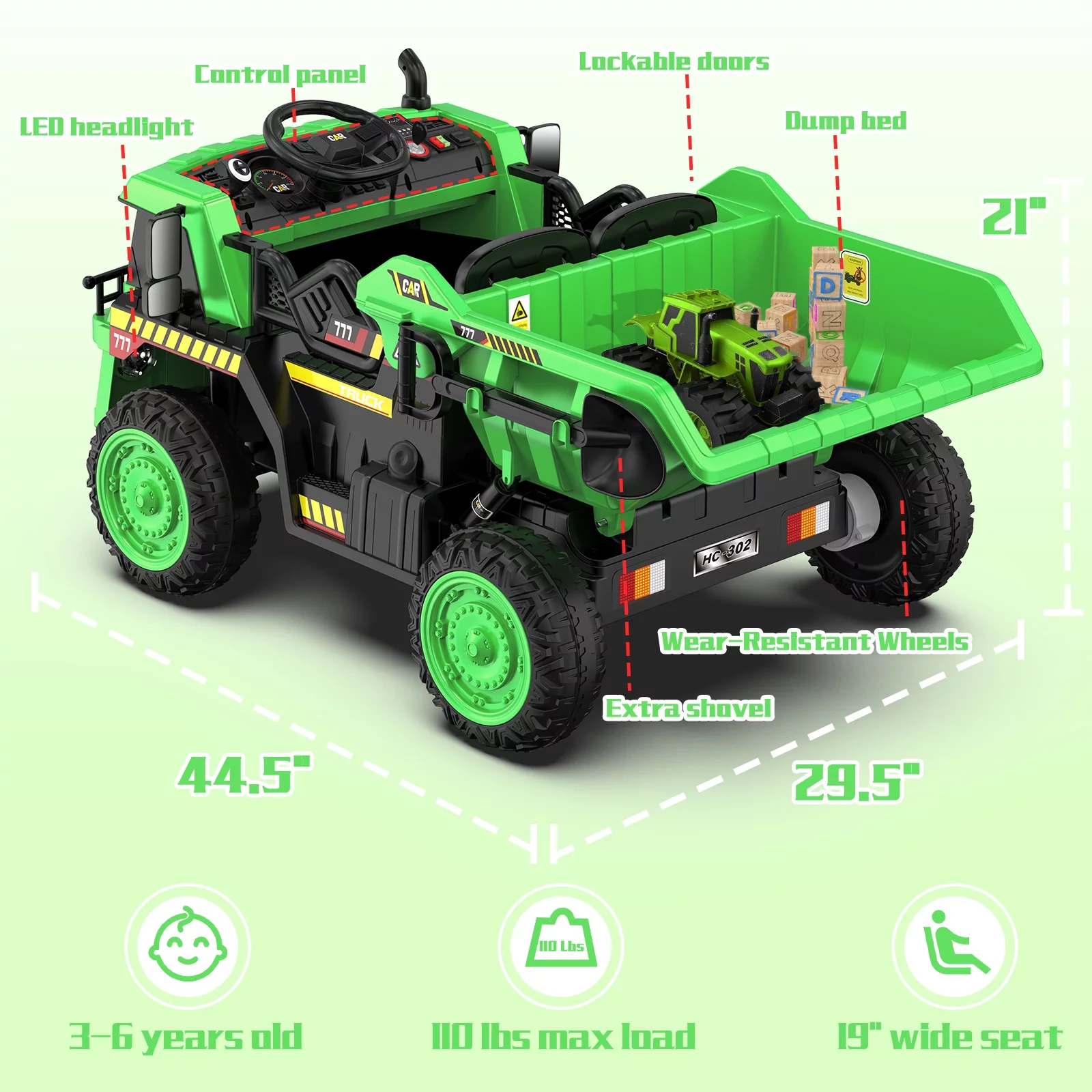 TOKTOO 12Volt Powered Ride on Toy Car for Girls Boys, Dump Truck w/ Electric Dump Bed, Remote Control, Music Player, 1 Seater Electric Car-Ochre Yellow - Womvr