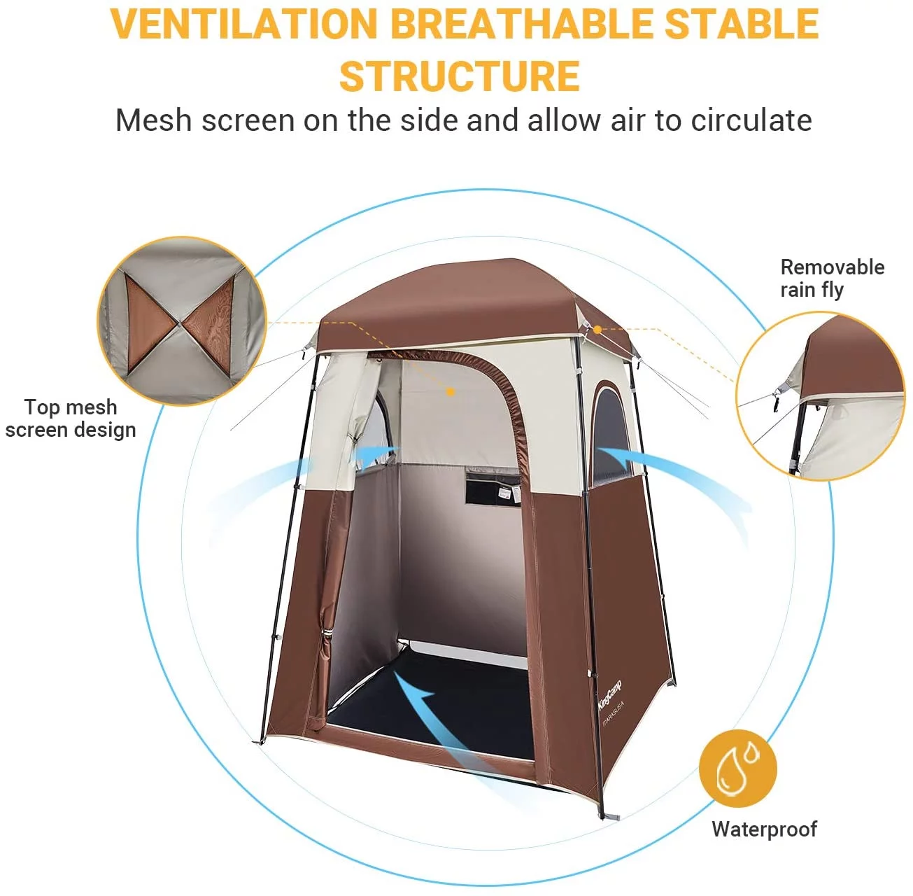 KingCamp Oversized Shower Tent Extra Wide 1 Room with Floor Waterproof Camping Privacy Shelter Easy Set Up Tent for Dressing Changing Toilets Tent, Coffee - Womvr