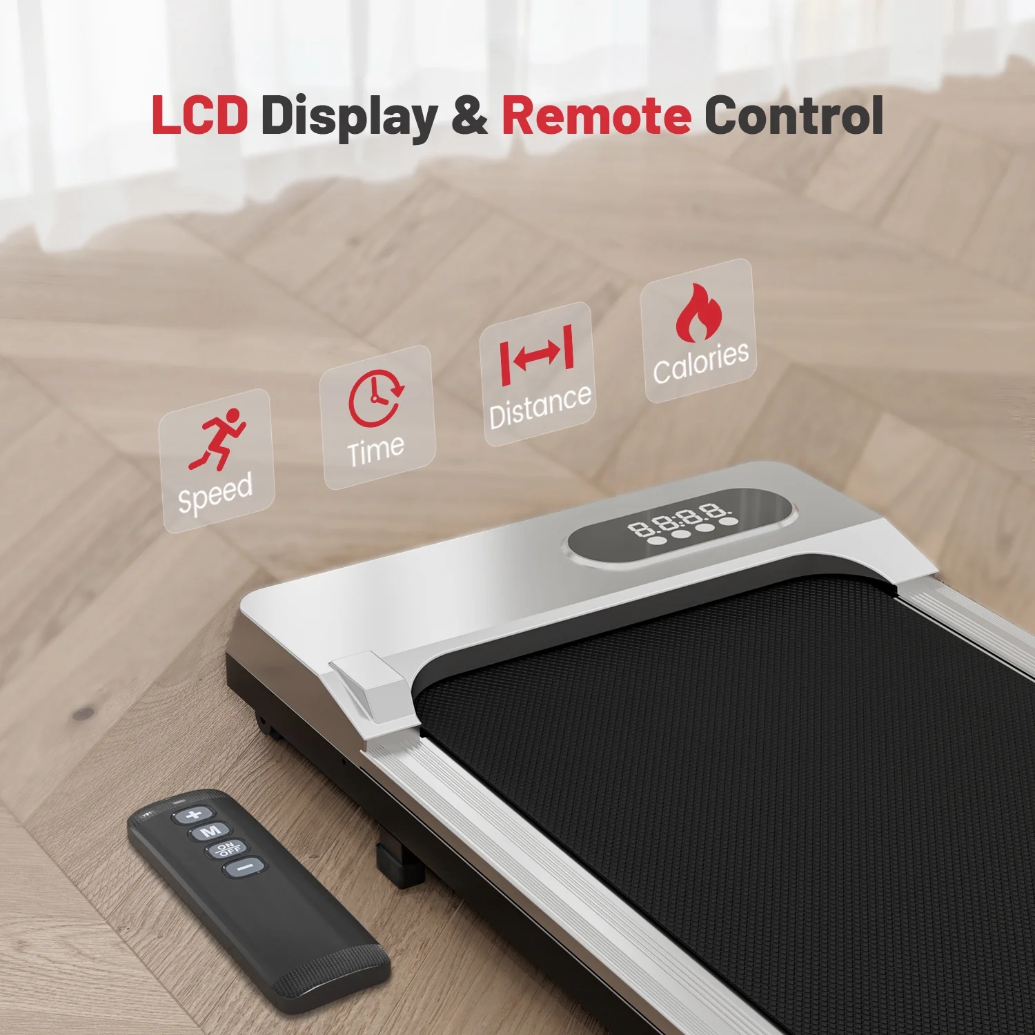 Bigzzia Walking Pad, 2 in 1 Under Desk Treadmill with Remote Control and LCD Display, Compact Treadmill for Home & Office, Silver - Womvr