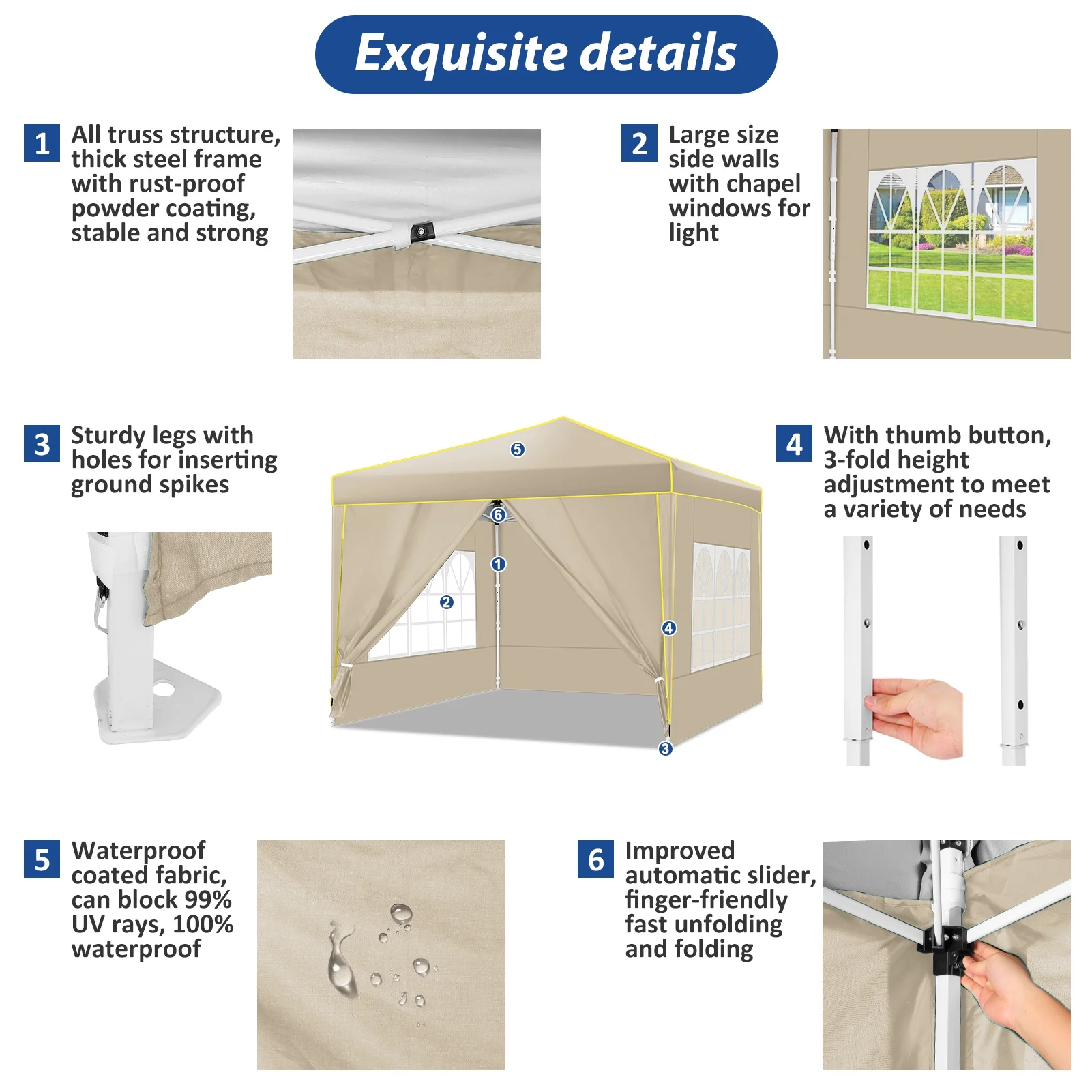 SANOPY 10' x 10' Pop up Canopy, UV and Rain Resistant Canopy Shelter with 4 Removable Sidewalls and Sandbags, Outdoor Canopy with Carry Bag for Grass, Beach and Camping - Womvr