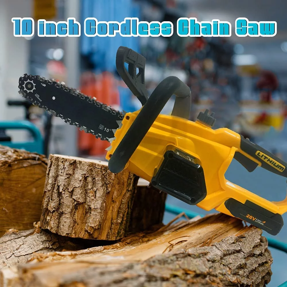 ZEGJAW Cordless Chainsaw, 10-inch Brushless Chain Saw with 20V Rechargeable Batteries and Charger for Wood Cutting, Tree Branches Shears Pruning, Household and Garden - Womvr
