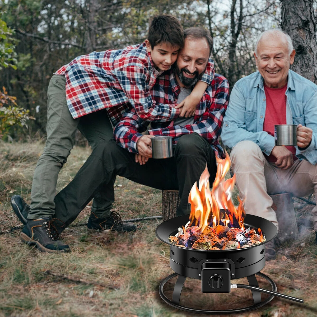 Costway Portable Fire Pit Outdoor 58,000 BTU Propane Patio Lava Rocks Camping Events - Womvr