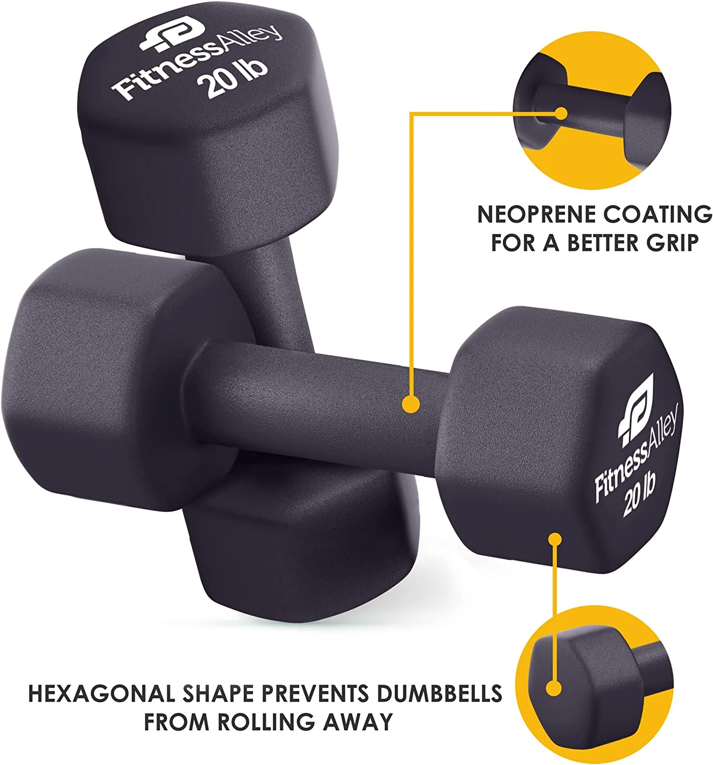 Fitness Alley Neoprene Coated Workout Dumbbells set of 2 �C Anti Roll, Non Slip with Smooth Grip Fitness & Exercise Dumbbells �C Hexagon Shaped Hand Weights (17.5 Pounds) - Womvr