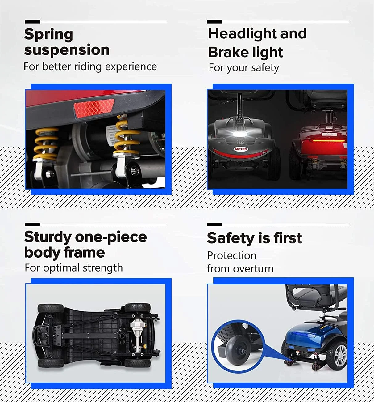 Outdoor Compact Mobility Scooter with Front & Back Light, Foldable Electric Powered Mobile Wheelchair for Seniors, Adults, Collapsible & Compact 4 Wheel Mobility Scooter for Travel with Family, Blue - Womvr