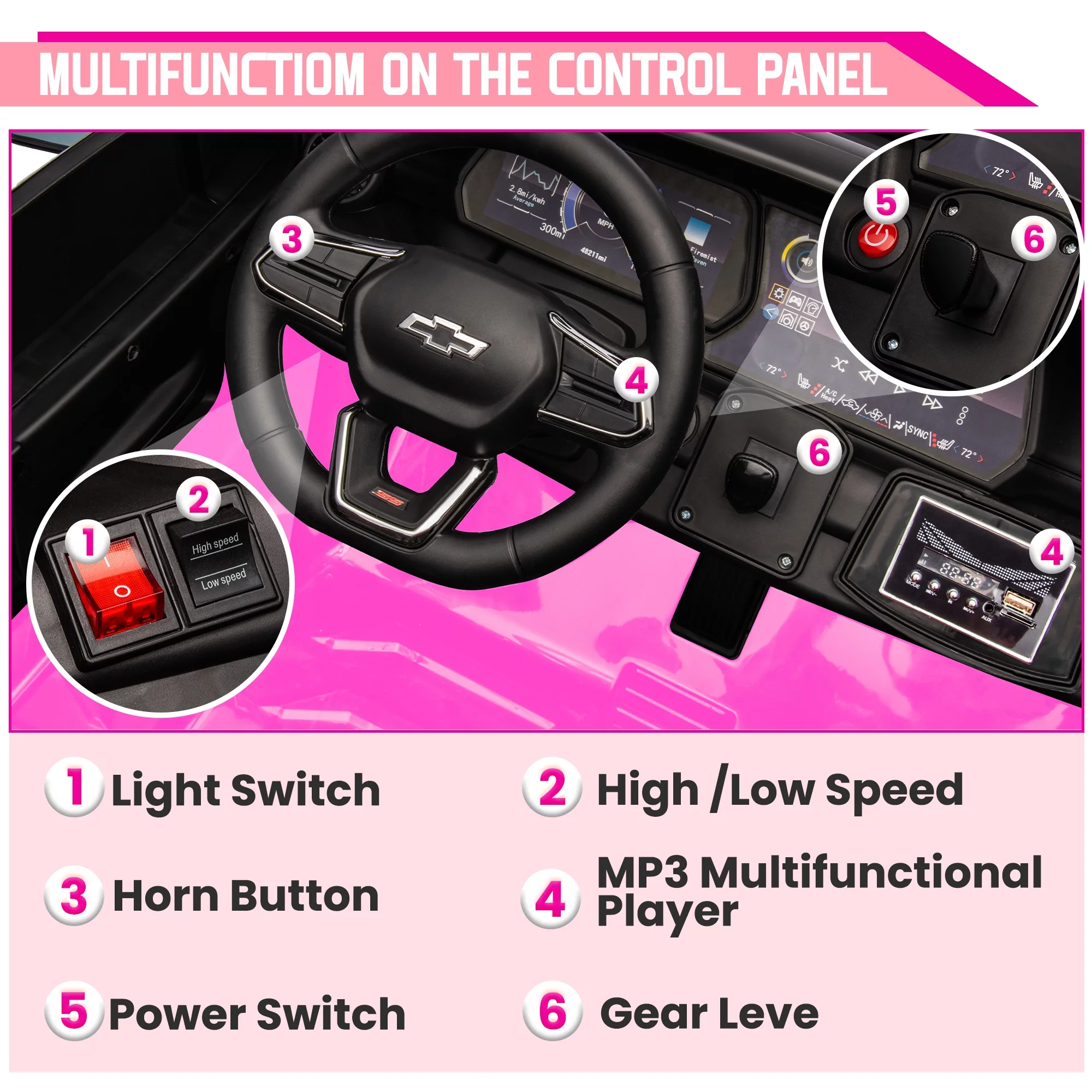 24V Kids Ride on Car, Licensed Chevrolet Blazer EV SS 2 Seater Ride on Toy Truck with Remote, Electric Cars for Kids Boys Girls, LED Lights,MP3 Music, Bluetooth Black - Womvr