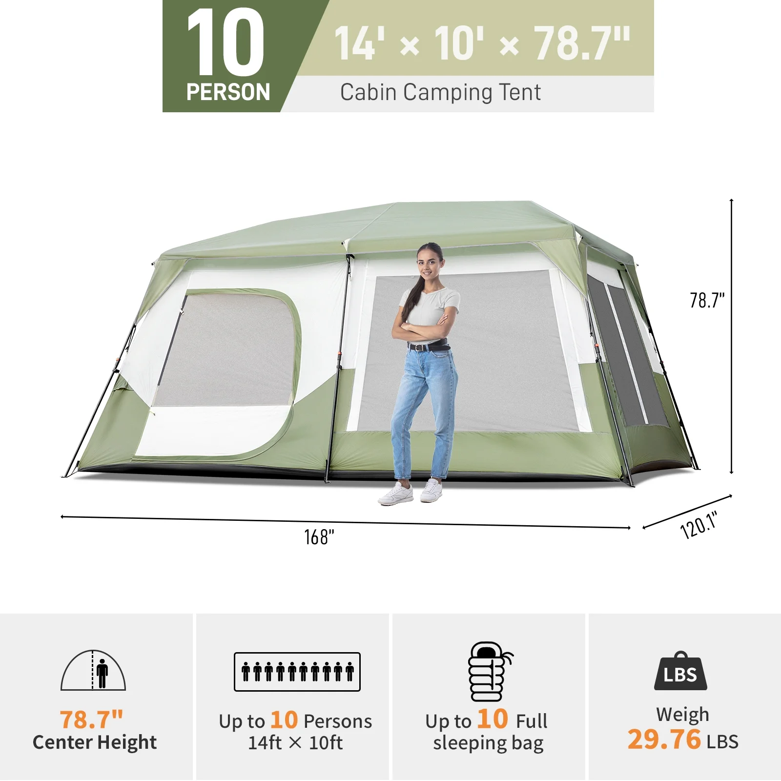 Zimtown Family Camping Tents 10 People Three Rooms Polyester Cloth Fiberglass Poles Dark Gray - Womvr
