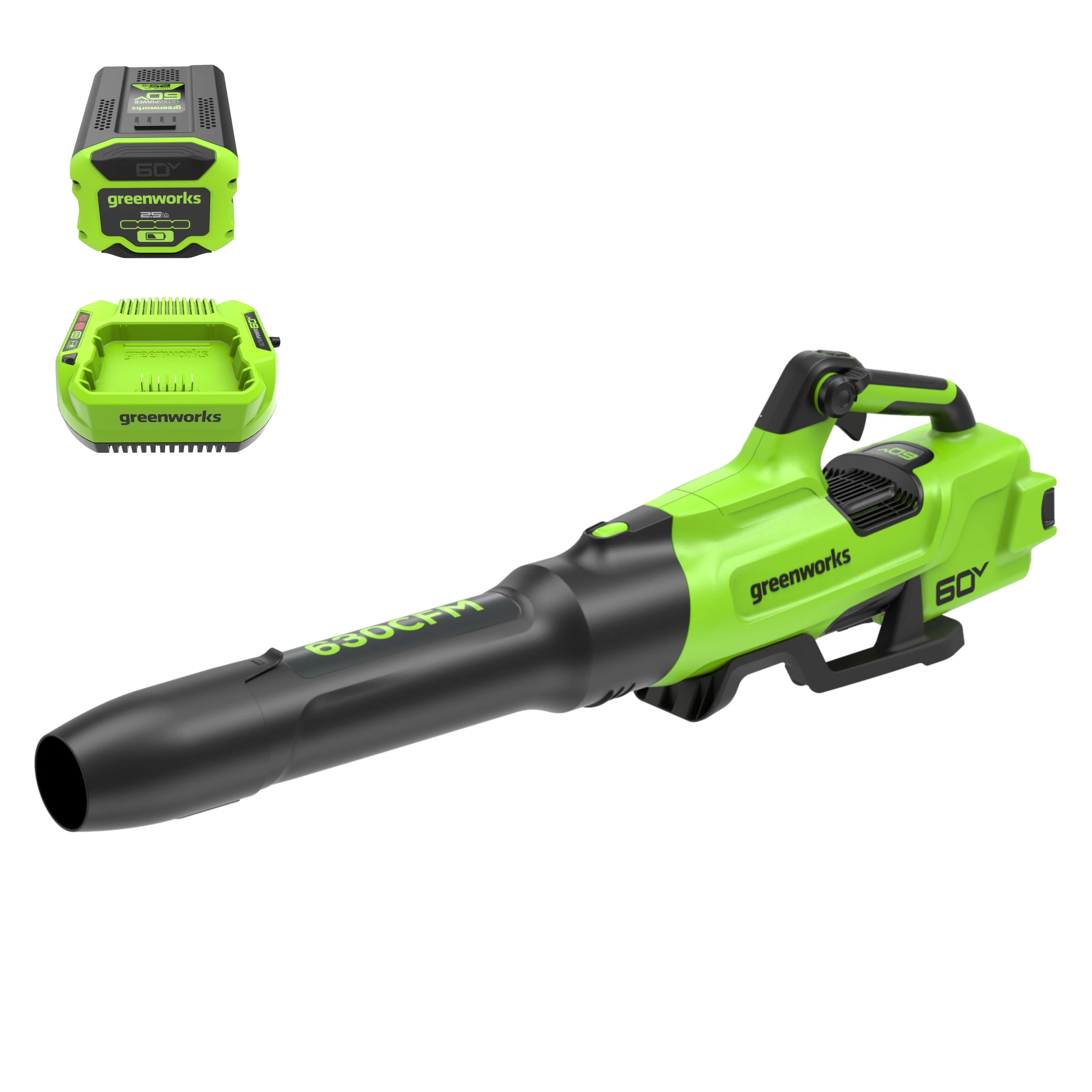 Greenworks 60V 630 CFM 170 MPH Leaf Blower with 2.5 Ah Battery & 3 Amp Charger 2429902 - Womvr