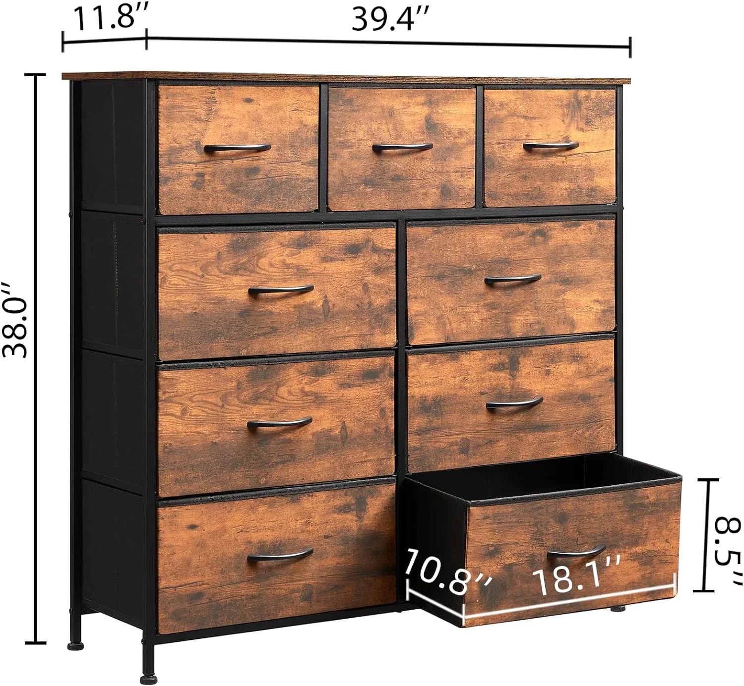 Somdot Dresser, 9-Drawer Fabric Storage Tower for Bedroom, Nursery, Entryway, Closets, Tall Chest Organizer Unit with Large Capacity Fabric Bins - Womvr