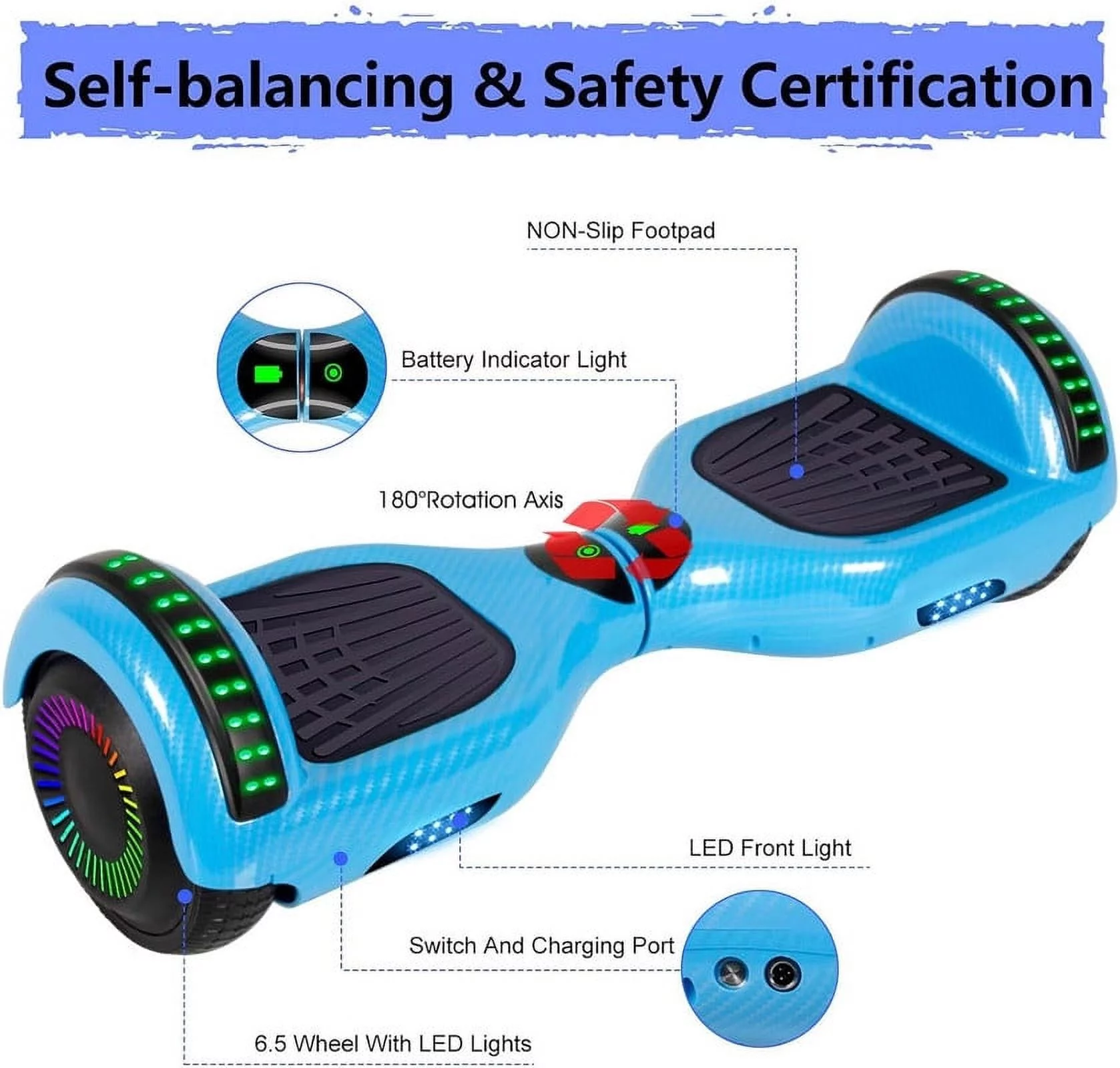 SISIGAD Hoverboard with Seat, 6.5 inch Hoverboard Go Kart Combo with Bluetooth Speaker & LED Lights for Kids Adults - Womvr