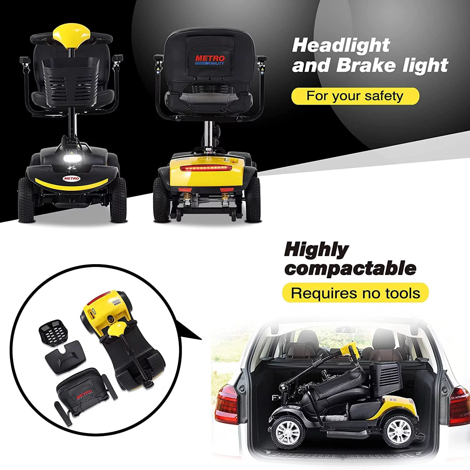 Electric Mobility Scooter for Adults and Seniors - 300 lbs Max Weight, 4-Wheel Powered Mobility Scooters Wheelchair Device for Travel, Elderly (with Head Light-White) - Womvr