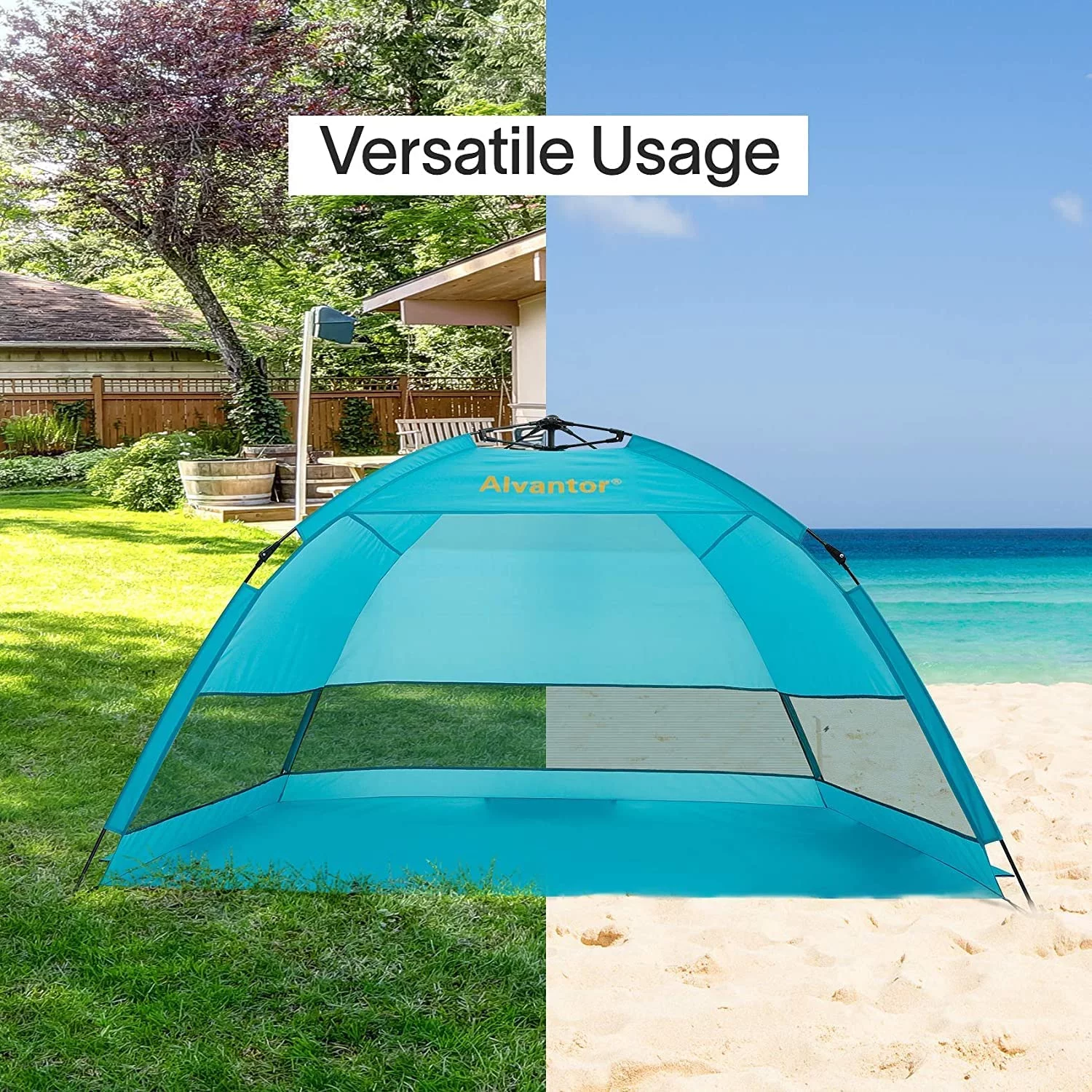 Beach Umbrella Tent Automatic Pop Up Sun Shelter UPF 50+ Cabana Camping Hiking Canopy by Alvantor - Womvr