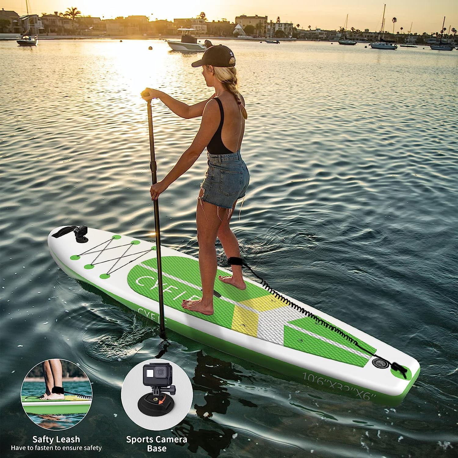 Paddle Board for Adult, Inflatable Surfboard Fishing Standup Cyfie Paddle Board 10.6 ft - Womvr