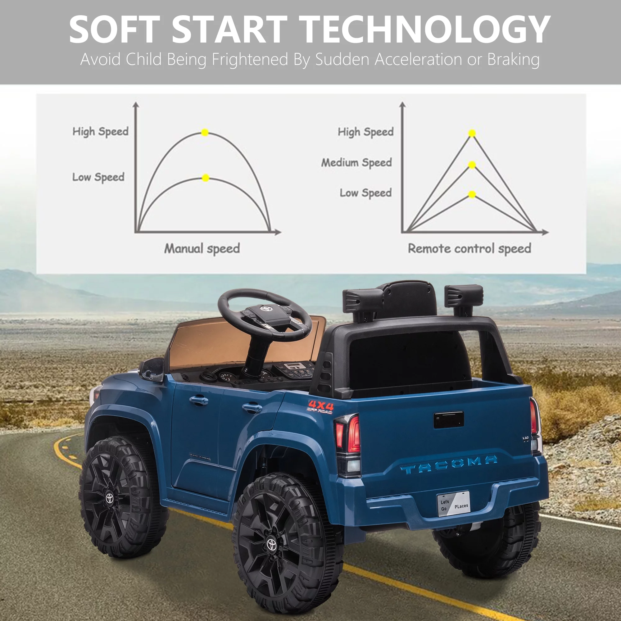 Licensed Toyota Tacoma Electric Ride on Vehicle for Kids, 12V Powered Ride on Car Toys with Remote Control, LED Lights, MP3 Player, Gray - Womvr