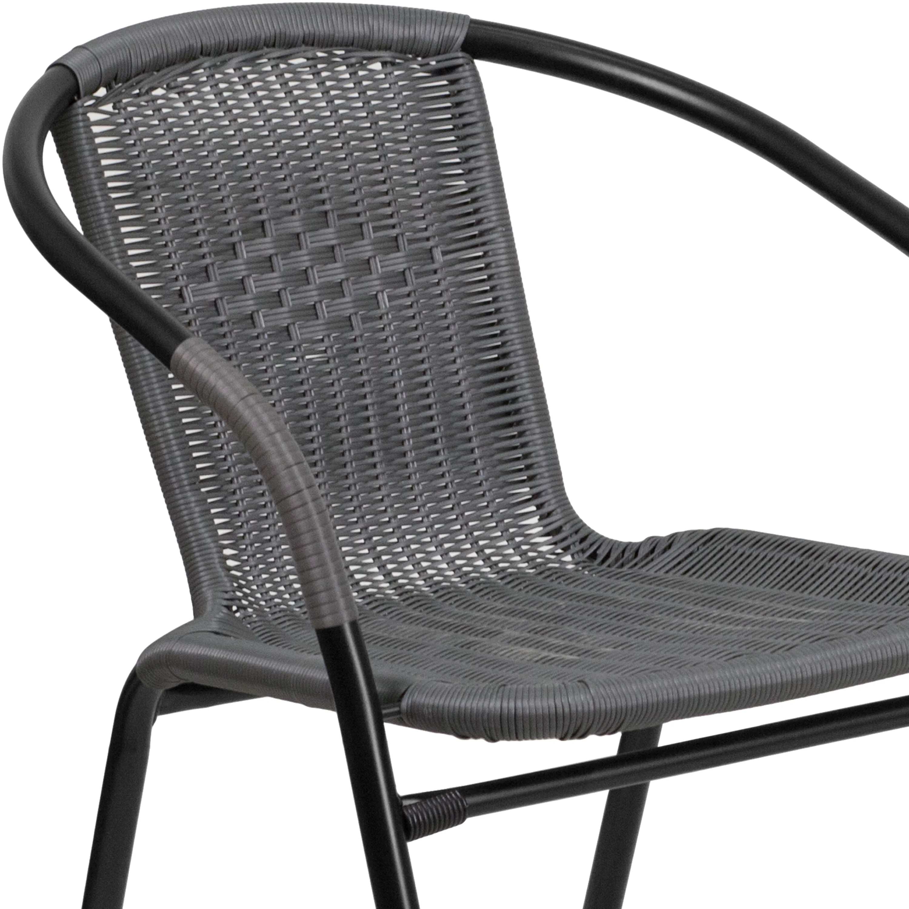 Emma + Oliver 2 Pack Gray Rattan Indoor-Outdoor Restaurant Stack Chair with Curved Back - Womvr