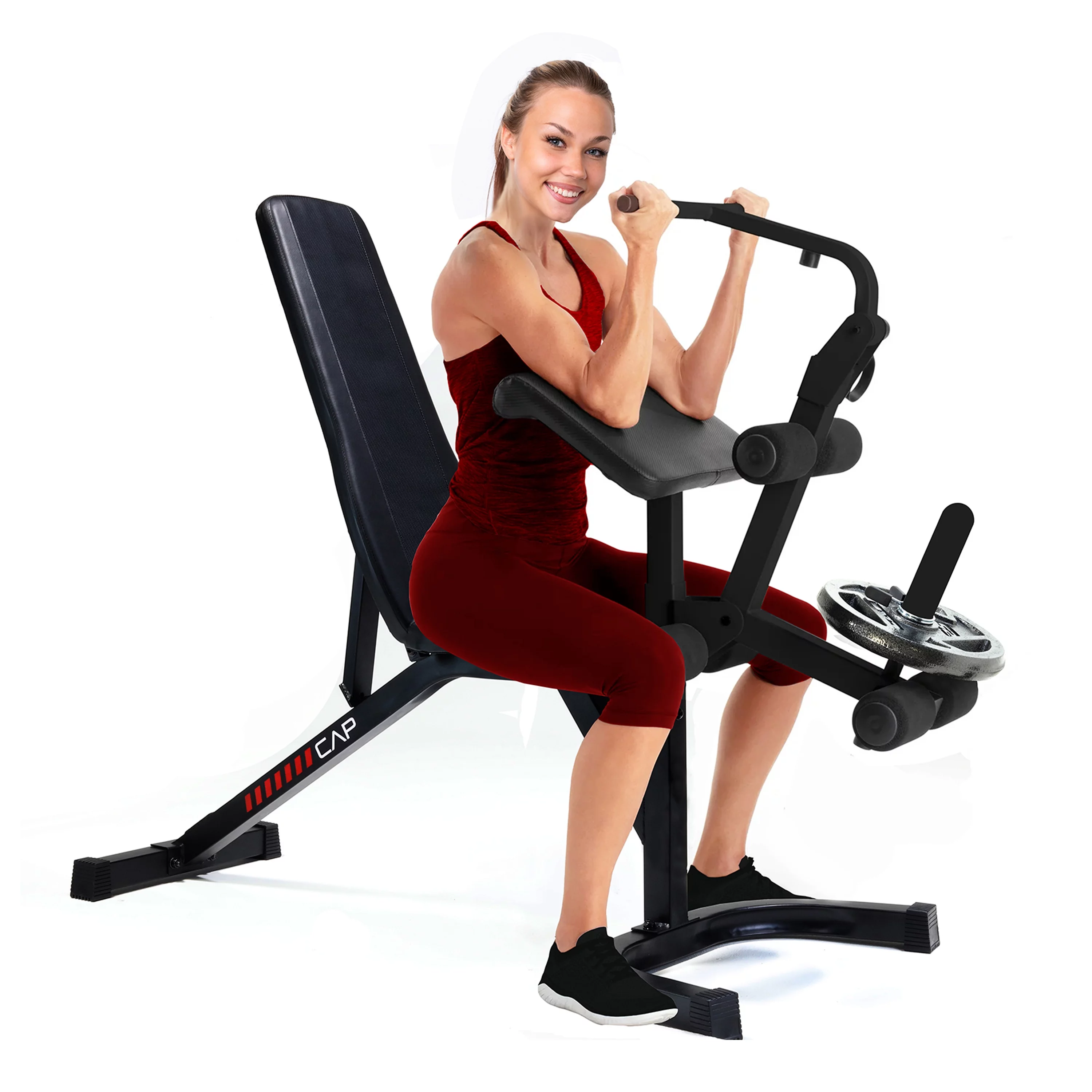 CAP Deluxe Adjustable Utility Weight Bench with Preacher Curl and Leg Press Attachment - Womvr