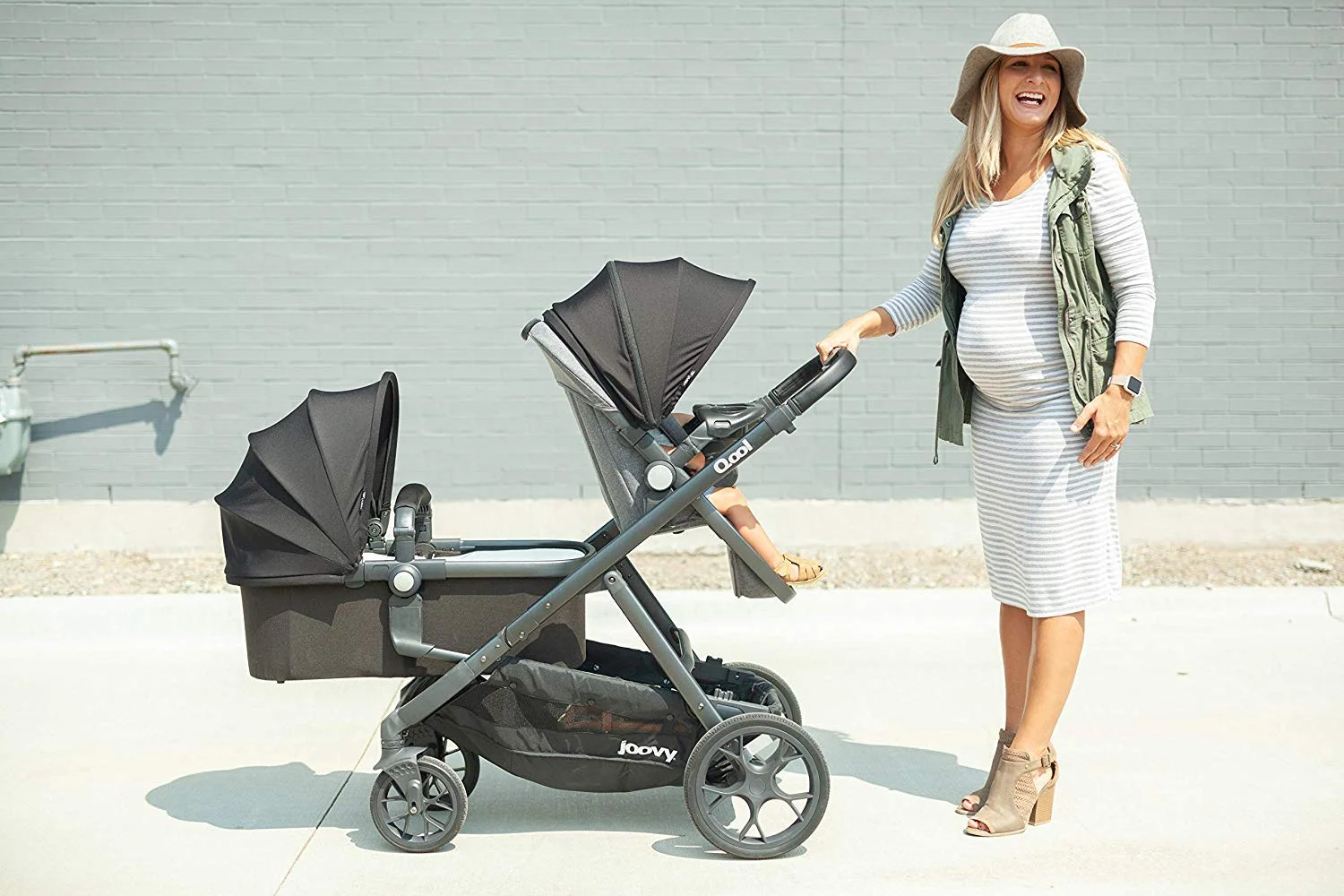 Joovy Qool Convertible Modular Single Double Triple Stroller, Gray Melange - Womvr