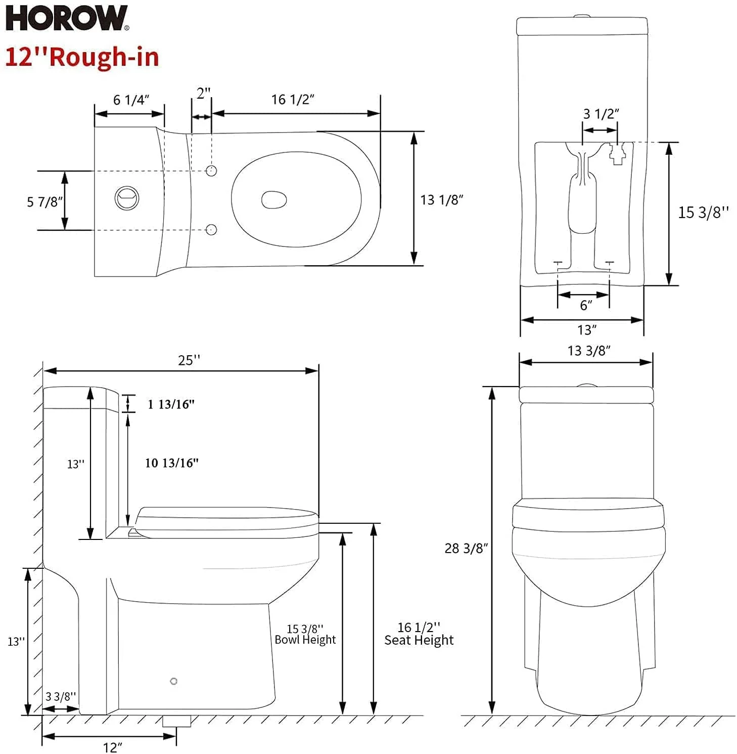 HOROW Upgraded One-Piece 0.8/1.28+ Dual Flush Ultra Ceramic Modern Compact Small Toilets with Elegant Side Holes for Bathrooms - Womvr