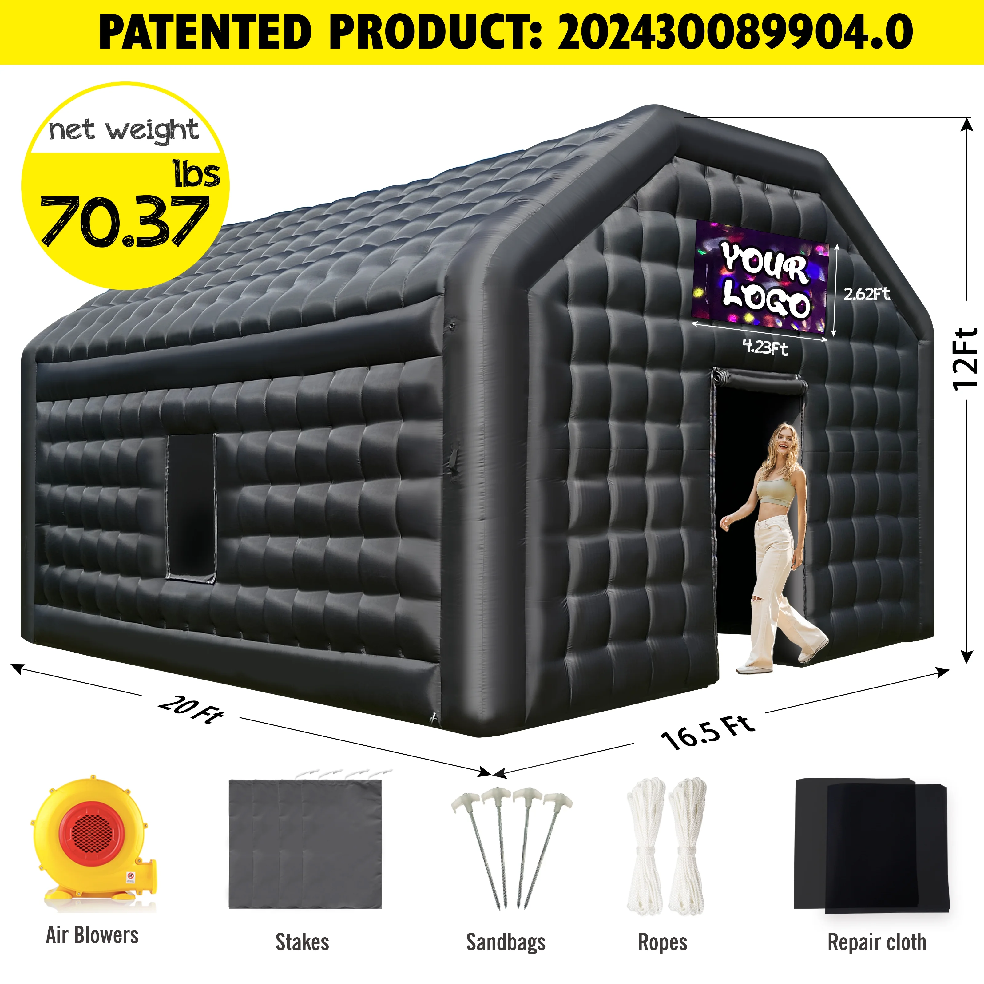 WARSUN Large Black Inflatable Night Club 30x20x13Ft Inflatable Party Tent with Logo Area Disco Cube Gazebo Event House - Womvr
