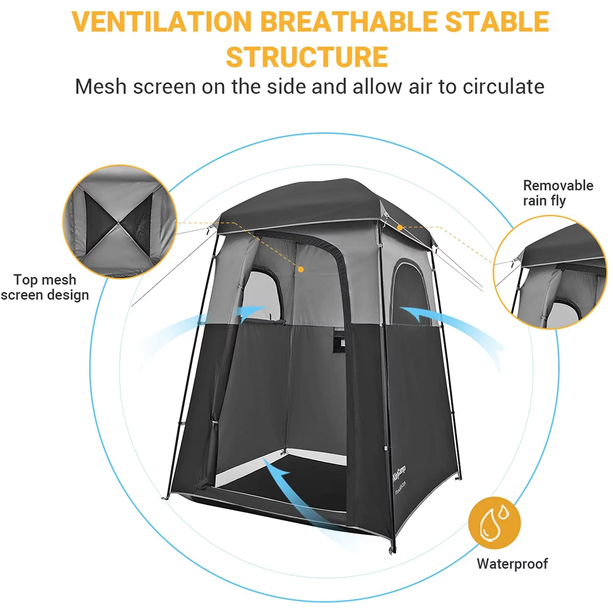 KingCamp Oversized Shower Tent Extra Wide 1 Room with Floor Waterproof Camping Privacy Shelter Easy Set Up Tent for Dressing Changing Toilets Tent, Coffee - Womvr