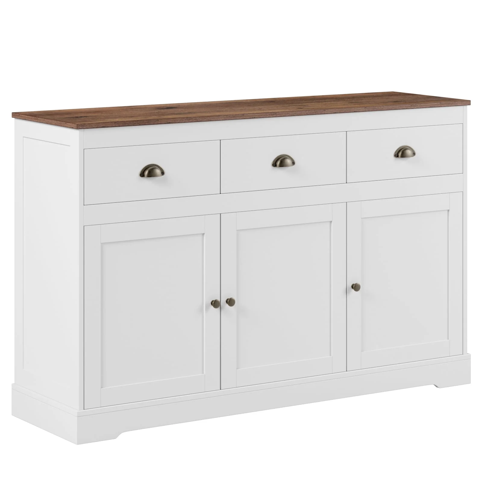 Homfa Sideboard Storage Cabinet with 3 Drawers & 3 Doors, 53.54'' Wide Buffet Cabinet for Dining Room, White - Womvr