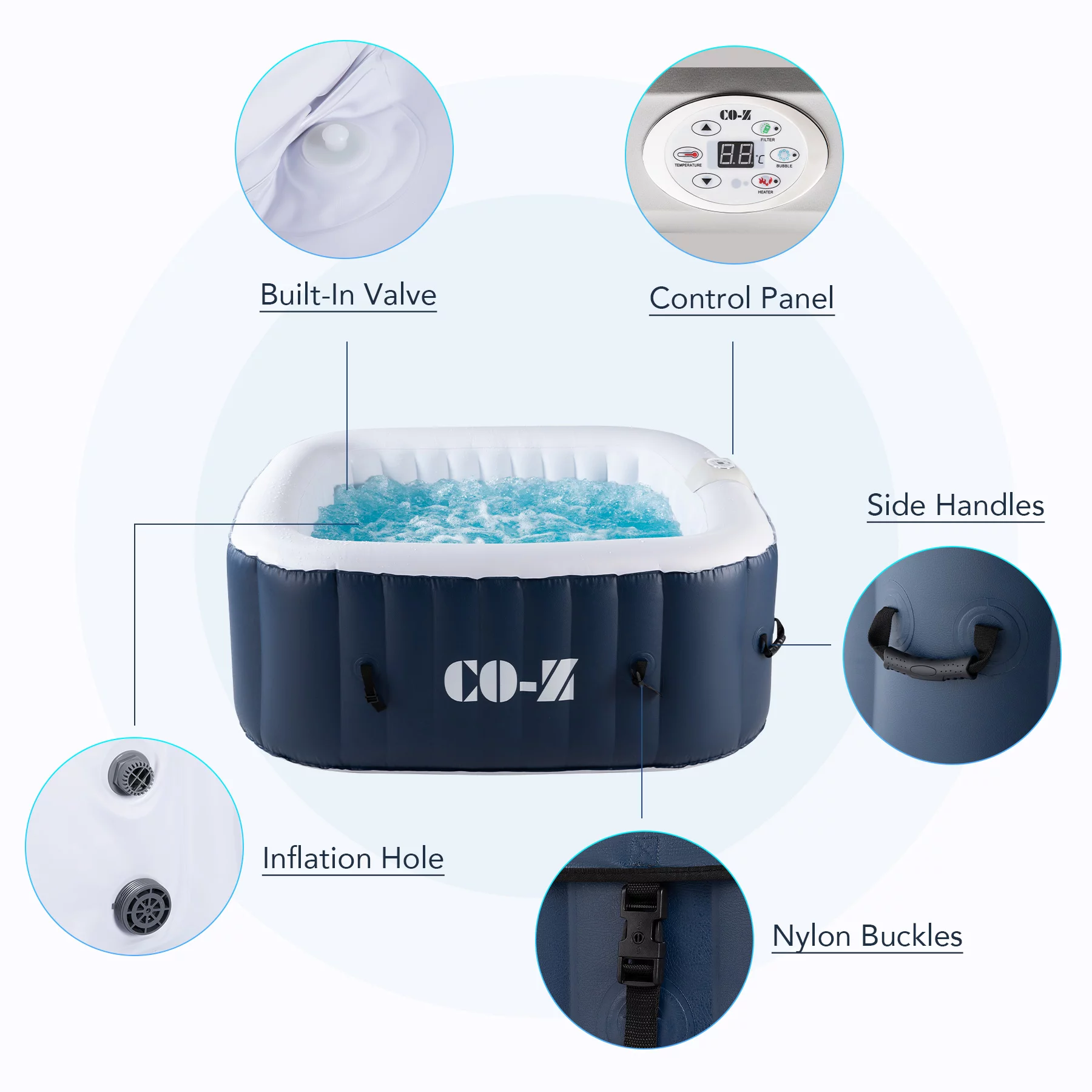 CO-Z 4-6 Person 7' Blow-Up Hot Tub with 130 Air Jets Cover Electric Pump Portable Pool, Gray - Womvr