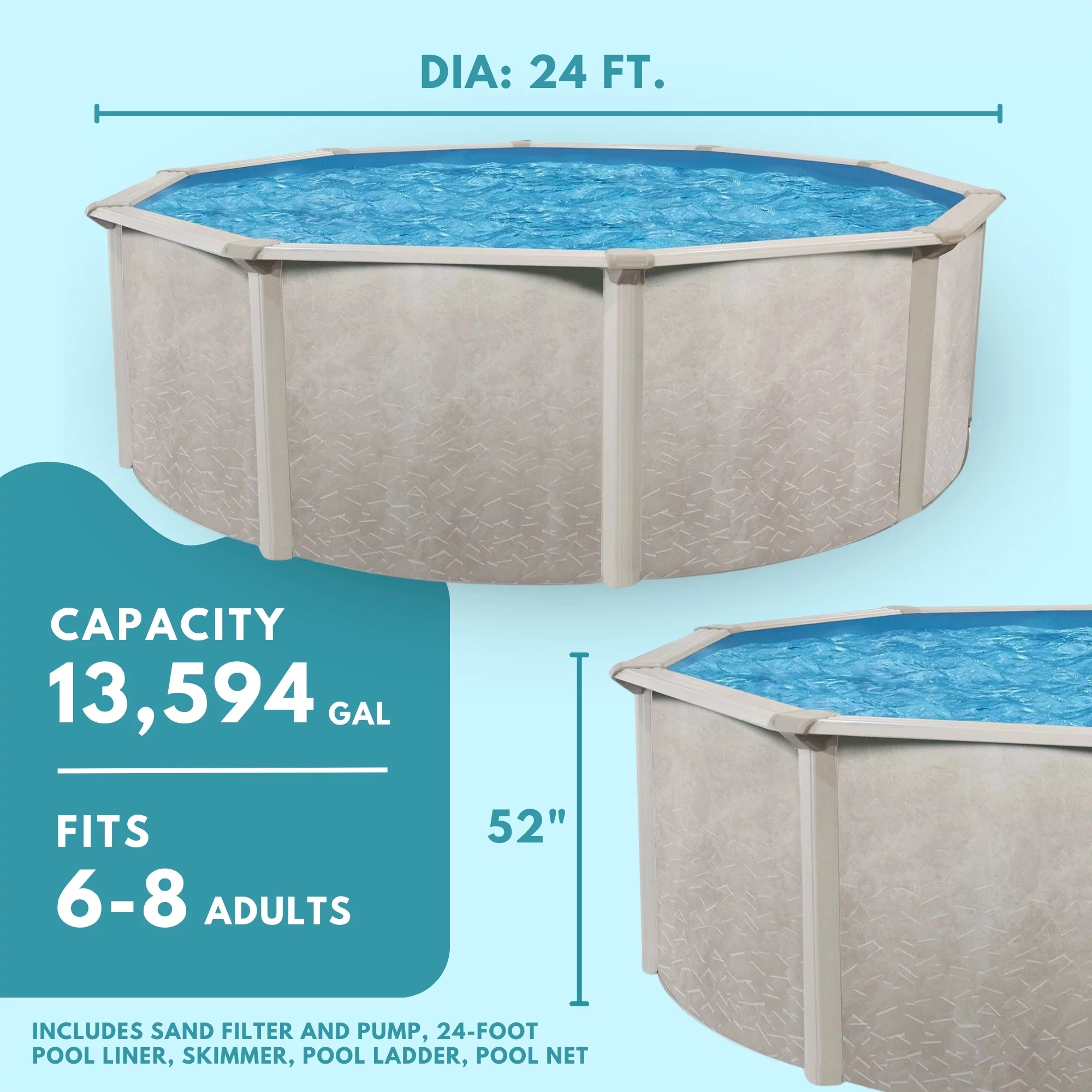 Aquarian 18 Foot by 52 Inch Steel Frame Outdoor Above Ground Pool, Gray - Womvr