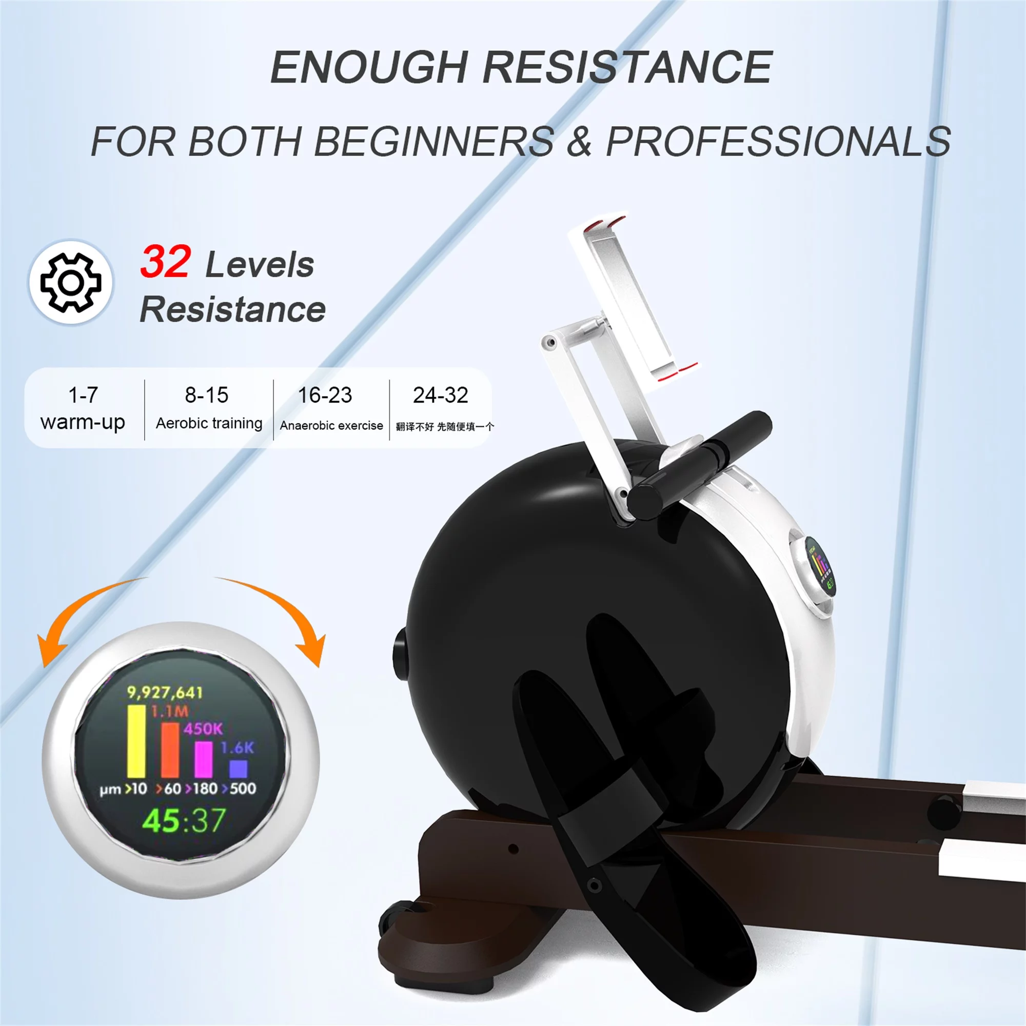 Resenkos Smart Magnetic Rowing Machine for Home Use and Cardio Training with 32 Levels of Quiet Resistance, LCD Display - Womvr