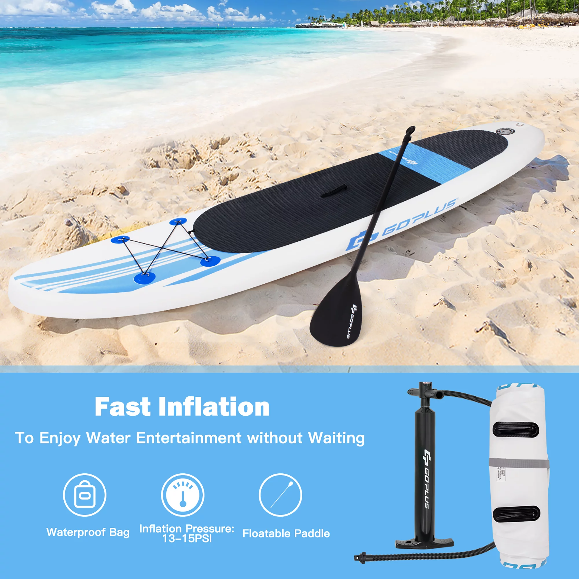 Goplus 10' Inflatable Stand Up Paddle Board SUP Adjustable Paddle Backpack Pump - Womvr