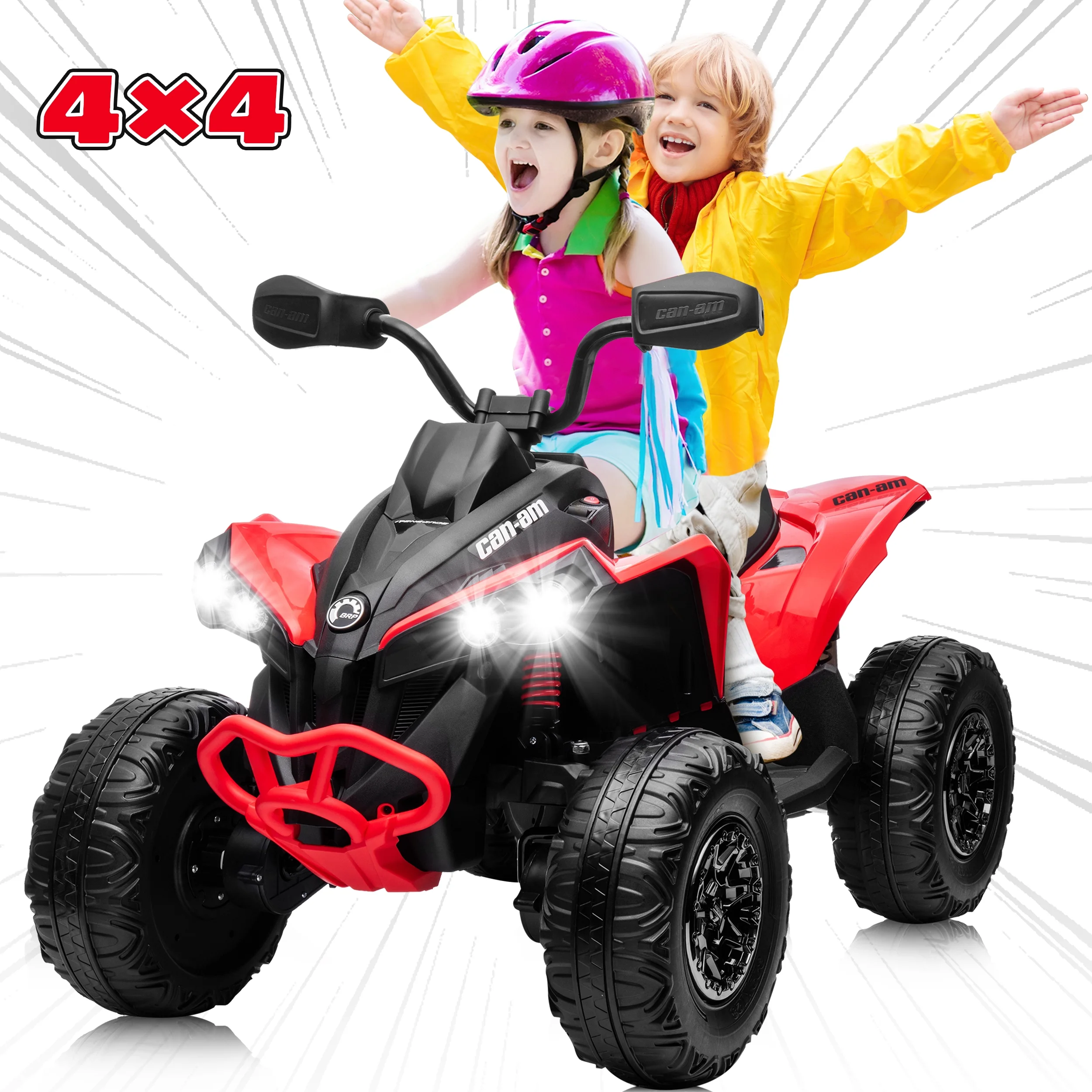 24V Ride on Toys, 4 Wheeler ATV for Kids with 2 Seater, 4x200W Motors, 4WD/2WD Switchable, Khaki - Womvr