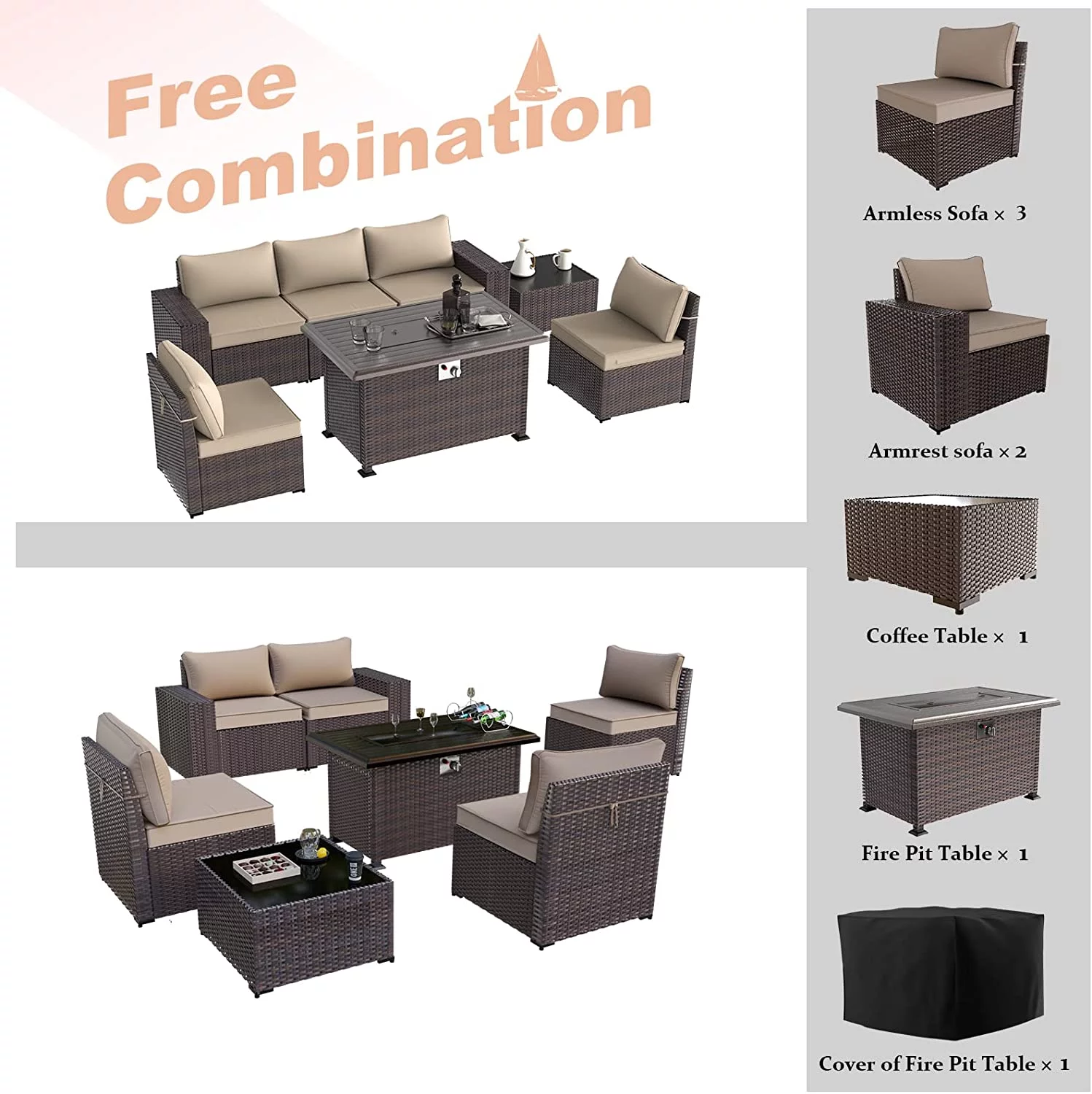 Gotland 13 Pieces Outdoor Patio Rattan Wicker Furniture Set with 43