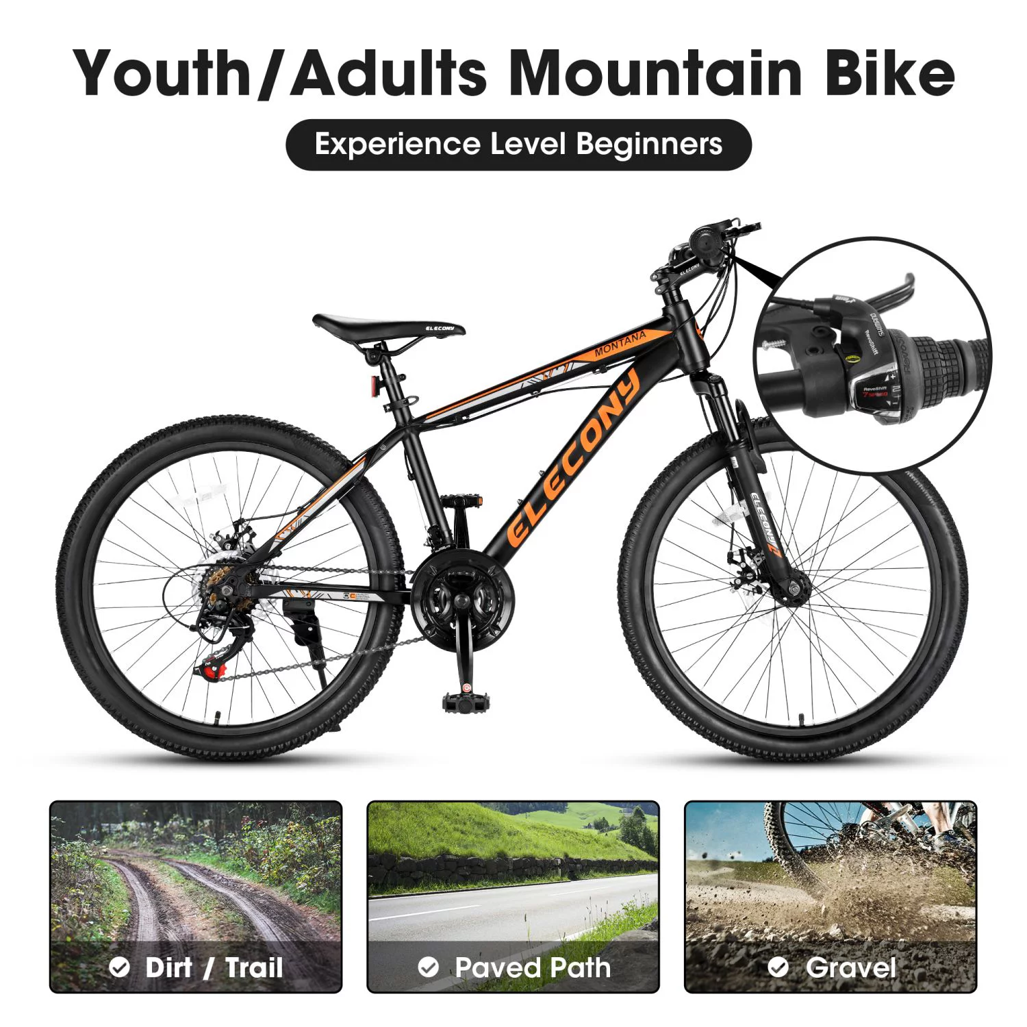 24 inch Mountain Bike, Shimano 21 Speed Drive, Dual Disc Brake, Front Suspension MTB For Boy Girl - Womvr