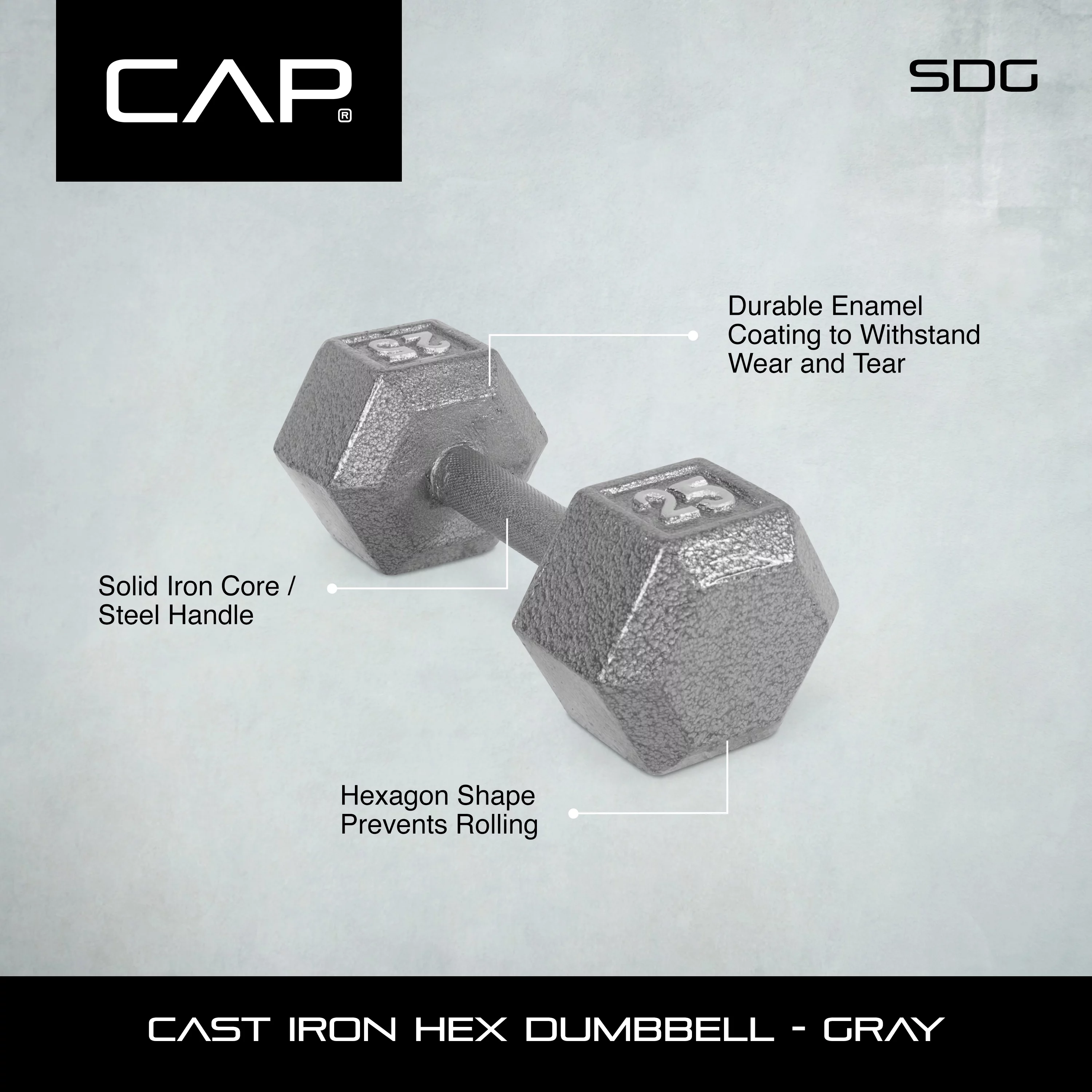 CAP Barbell 15lb Cast Iron Hex Dumbbell, Single - Womvr