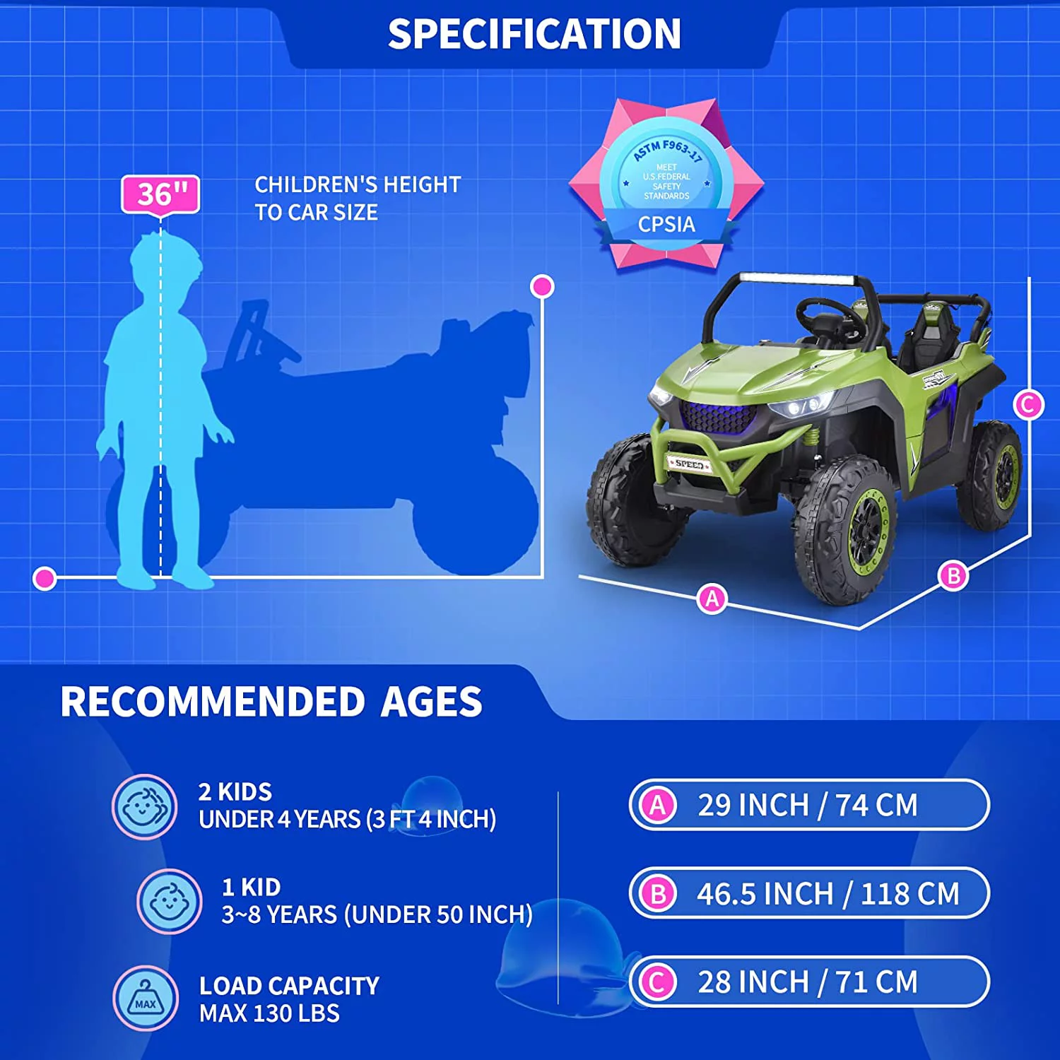 Joywhale 24V 2 Seater Kids Ride on UTV Car Powerful Electric Vehicle, with Big Battery, 4x75W Strong Motor, Remote Control, Suspension, Deep Sea Blue - Womvr