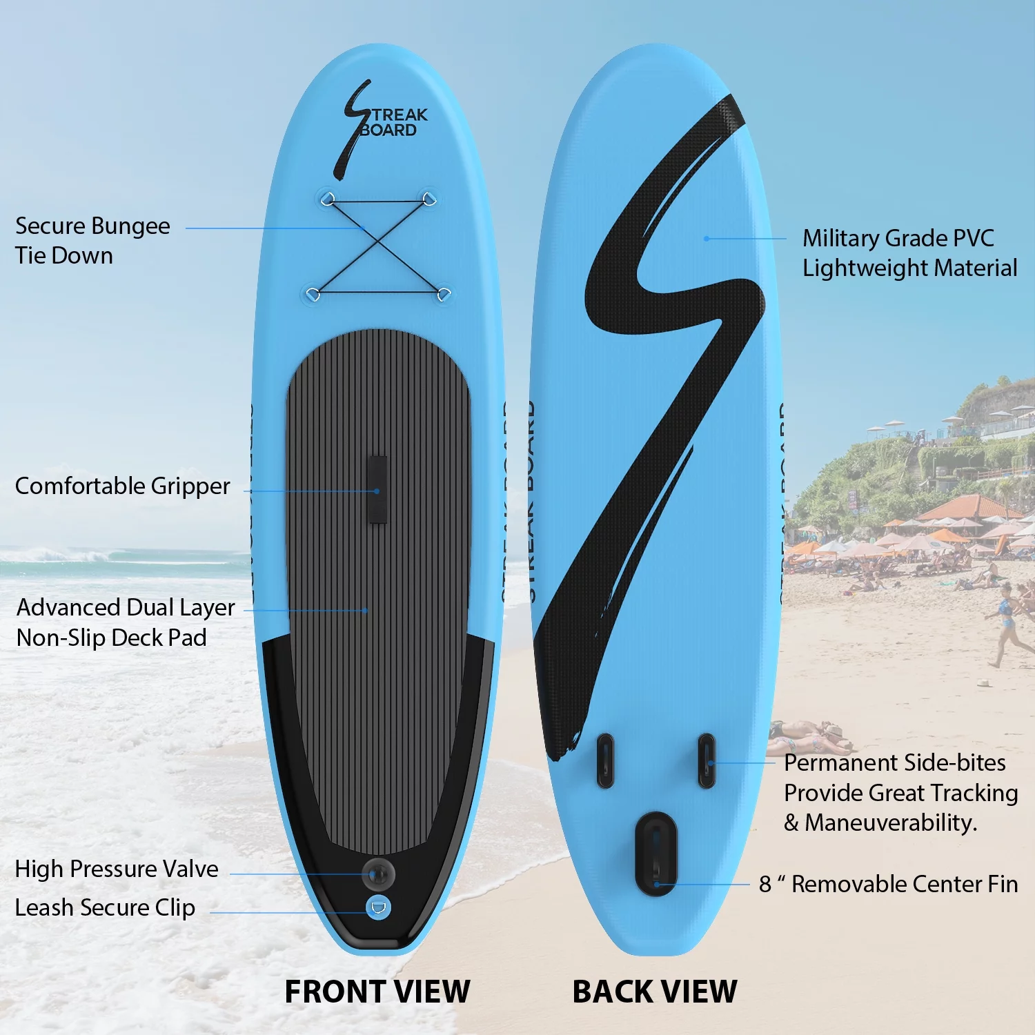 streakboard 10' Inflatable Stand up Paddle Board with SUP Accessories, Backpack, Paddle & Hand Pump - Womvr