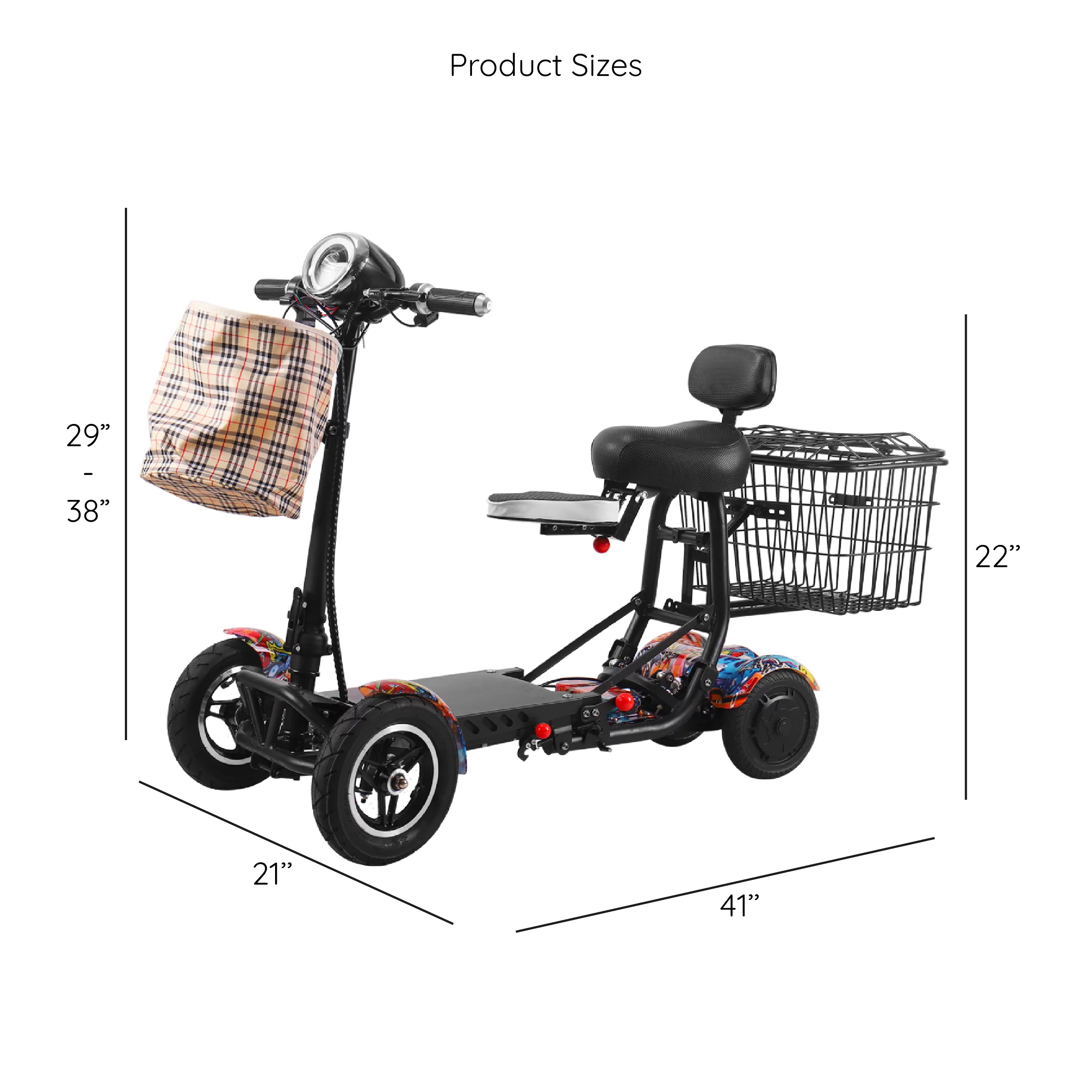 Smart Lightweight Electric Power Scooter, 4 Wheels Foldable Double Seats - Womvr